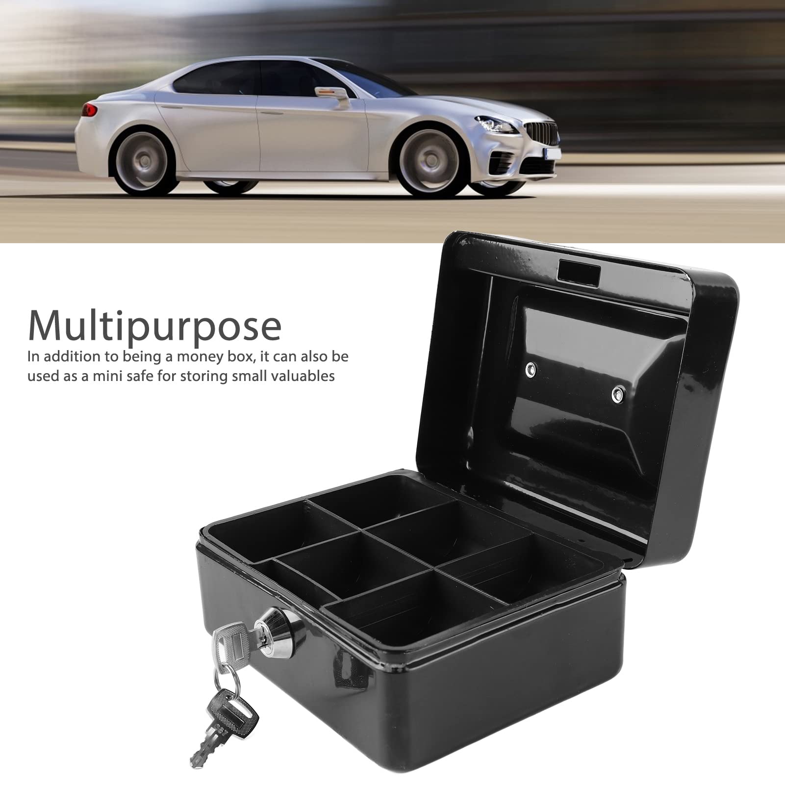 Fireproof Metal Cash Box with Lock - Secure Money & Document Storage Safe for Home, Office, and Car - Small Metal Security Box with 2 Keys (Ideal for Cash, Jewelry, Receipts & Important Papers)