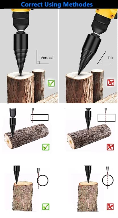 4 Pcs Heavy Duty Wood Splitter Drill Bit Set - Screw Cones Kindling Splitter for Firewood Log Splitting - Removable Drill Screw Cone Driver with Round/Hex/Square Shank (32mm) - Perfect for Camping, Fireplace & Outdoor Wood Cutting