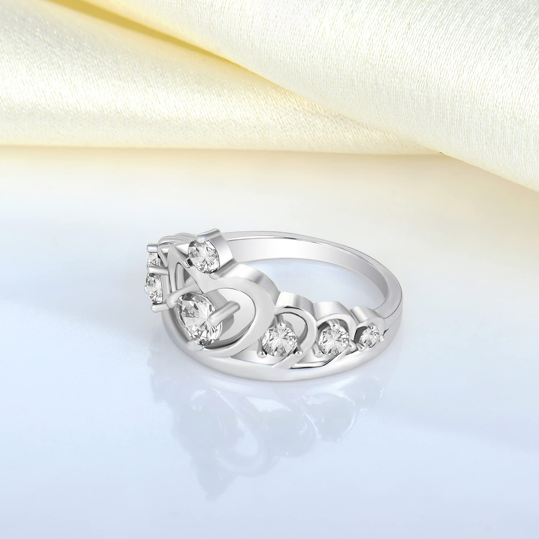YL 925 Sterling Silver Heart Crown Engagement Rings for Women - Queen Birthstone Anniversary Jewelry Gift for Her - Perfect for Weddings, Proposals & Special Occasions