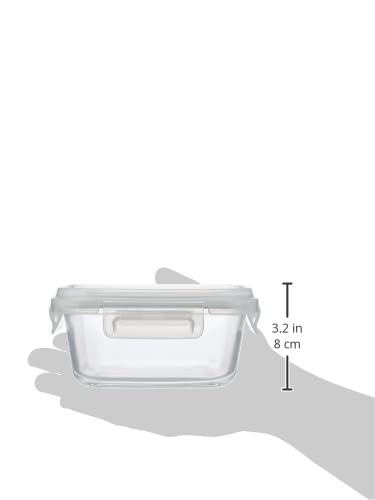 Solimo Borosilicate Glass Food Storage Containers with Fresh-n-Lock Lids - 800ml Square Clear Containers for Meal Prep, Leftovers & Pantry Organization - BPA-Free, Microwave & Freezer Safe