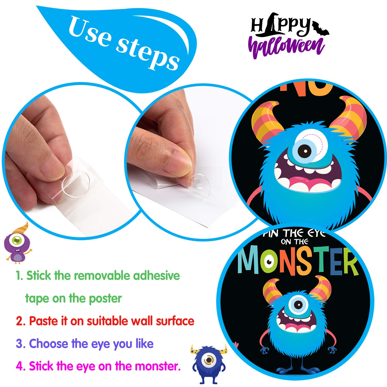 Halloween Party Games for Kids - Pin The Eye on The Monster Game Set, Fun Halloween Activities & Crafts for Boys & Girls - Perfect for Birthday Parties, Carnival Games & Indoor Monster-Themed Events