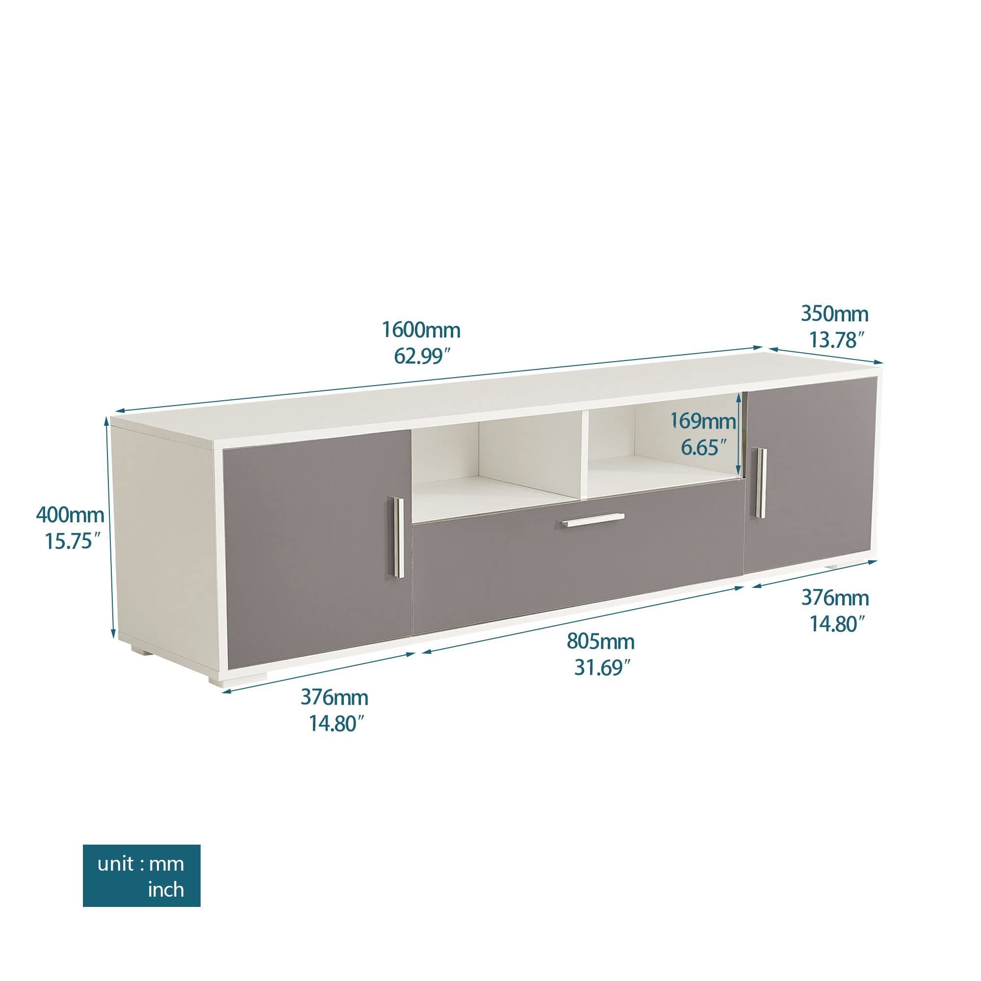 Modern TV Stand with LED Lights & Storage - High Gloss Entertainment Cabinet for 60-70 Inch TVs - Quick 30 Min Assembly - White & Gray TV Console - Perfect for Living Room, Bedroom & Home Theater Setup