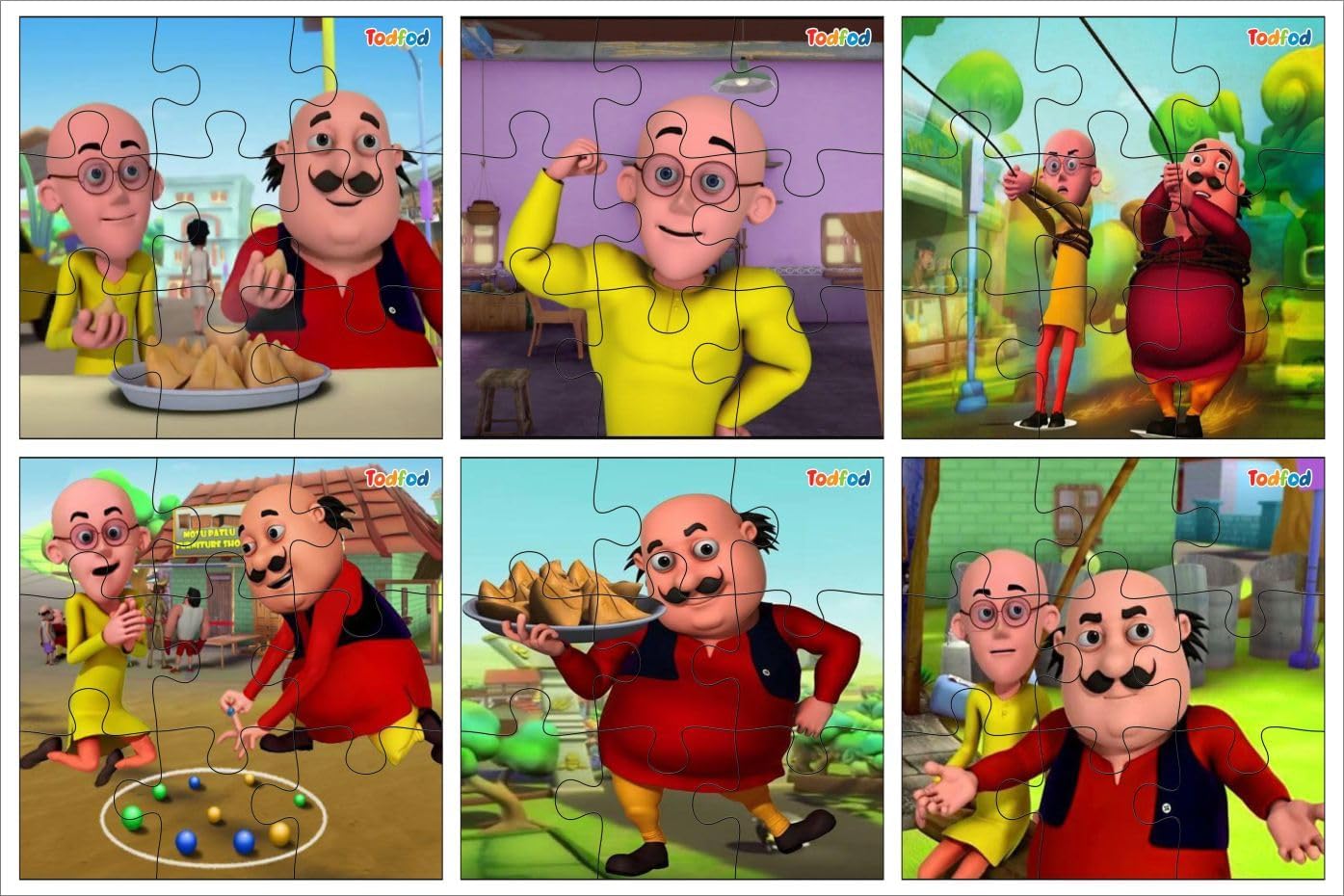 54-Piece 6-in-1 Wooden Jigsaw Puzzle Set for Kids - Educational Toy with Anime Cartoon Characters (Motu Patlu & Kung Fu Panda) for Cognitive Development & Learning Fun - Perfect for Birthday Gifts, Classroom Activities & Family Game Night