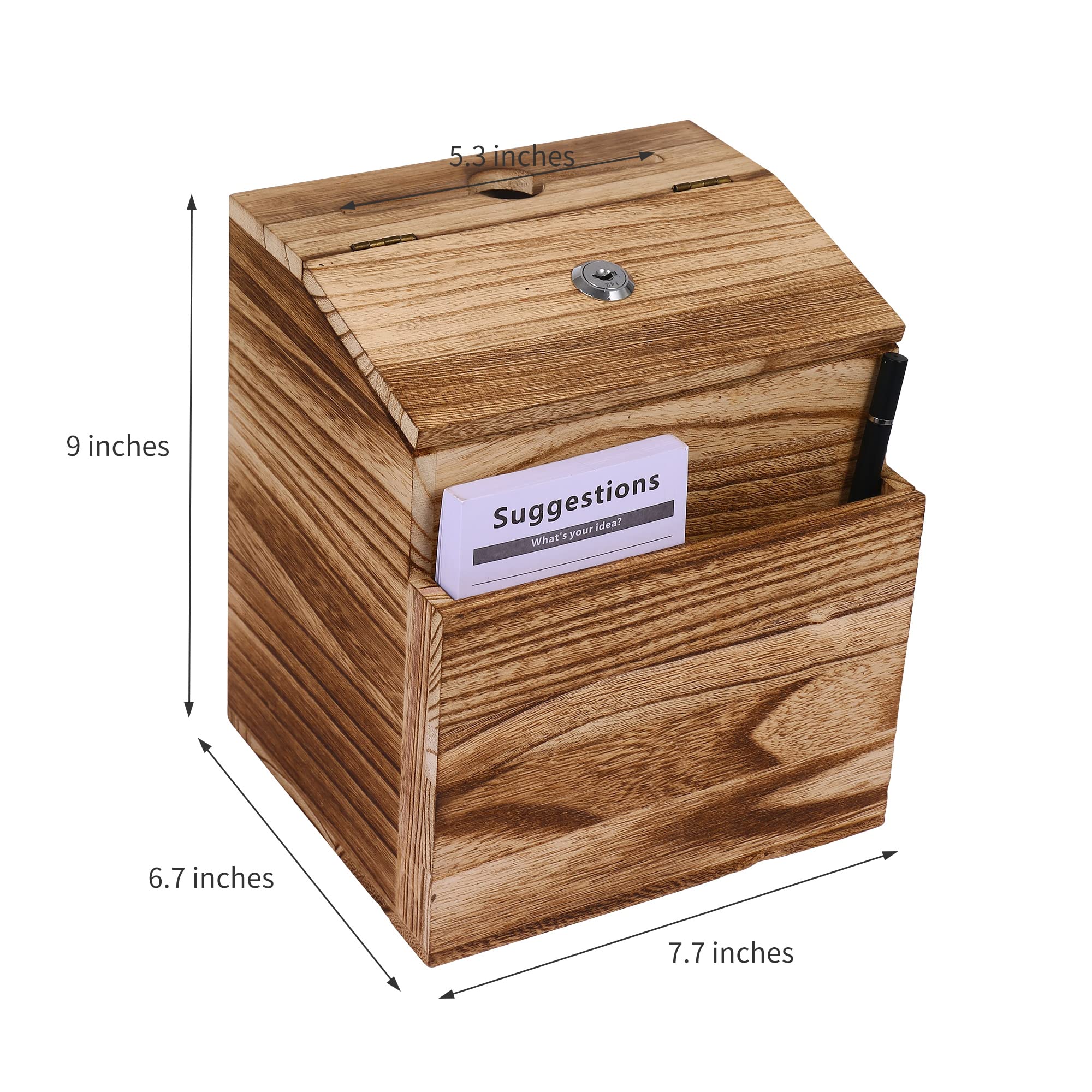 Wooden Suggestion Box with Lock - Secure Comment Card & Ballot Box for Office, School or Voting - Wall Mount or Freestanding in Classic Brown Finish