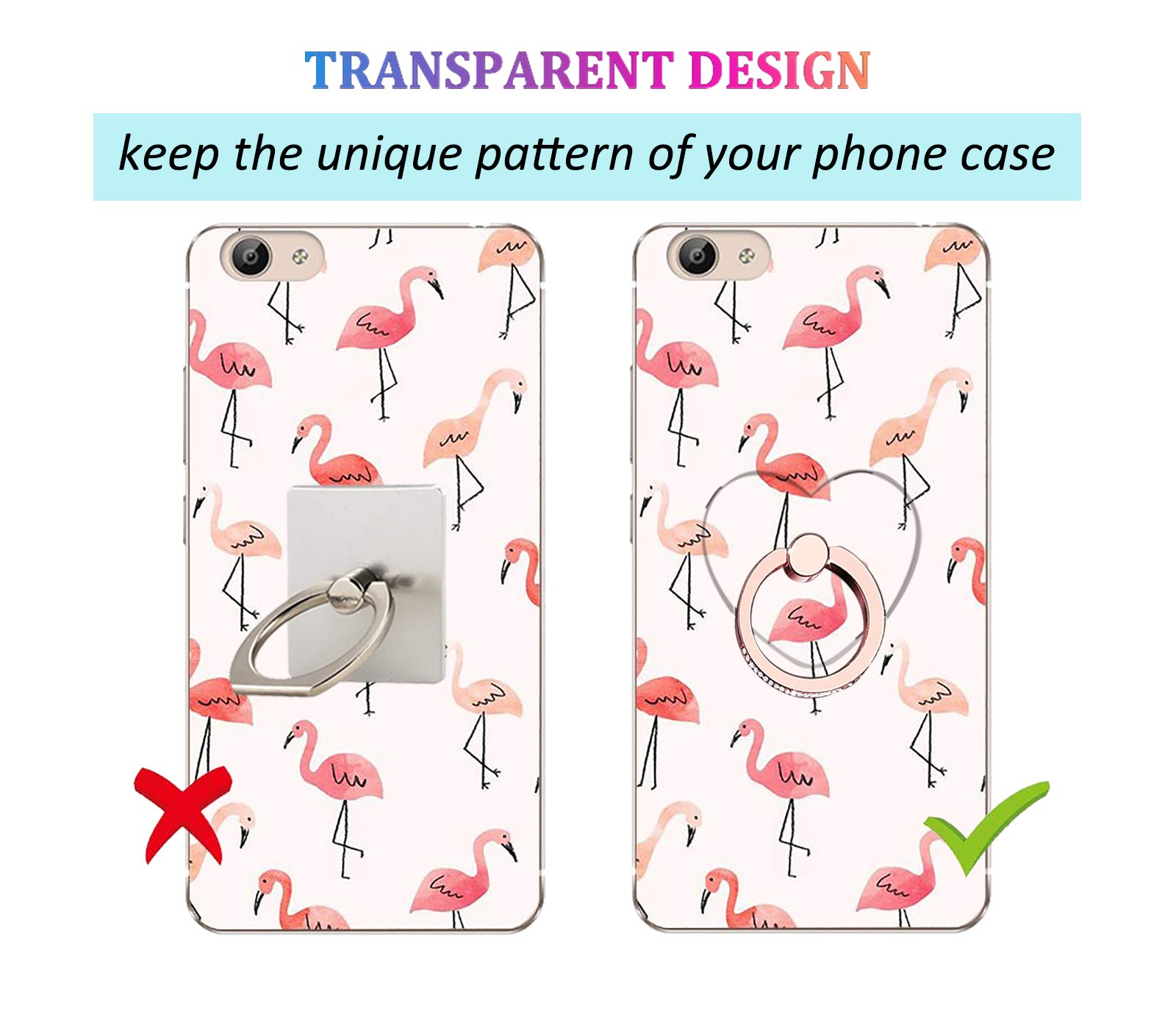 Sparkling Diamond Clear Heart Phone Ring Holder & Kickstand - Silver/Rose Gold - Secure Grip for Phones, Perfect for Selfies, Videos & Hands-Free Use at Home, Work or Travel