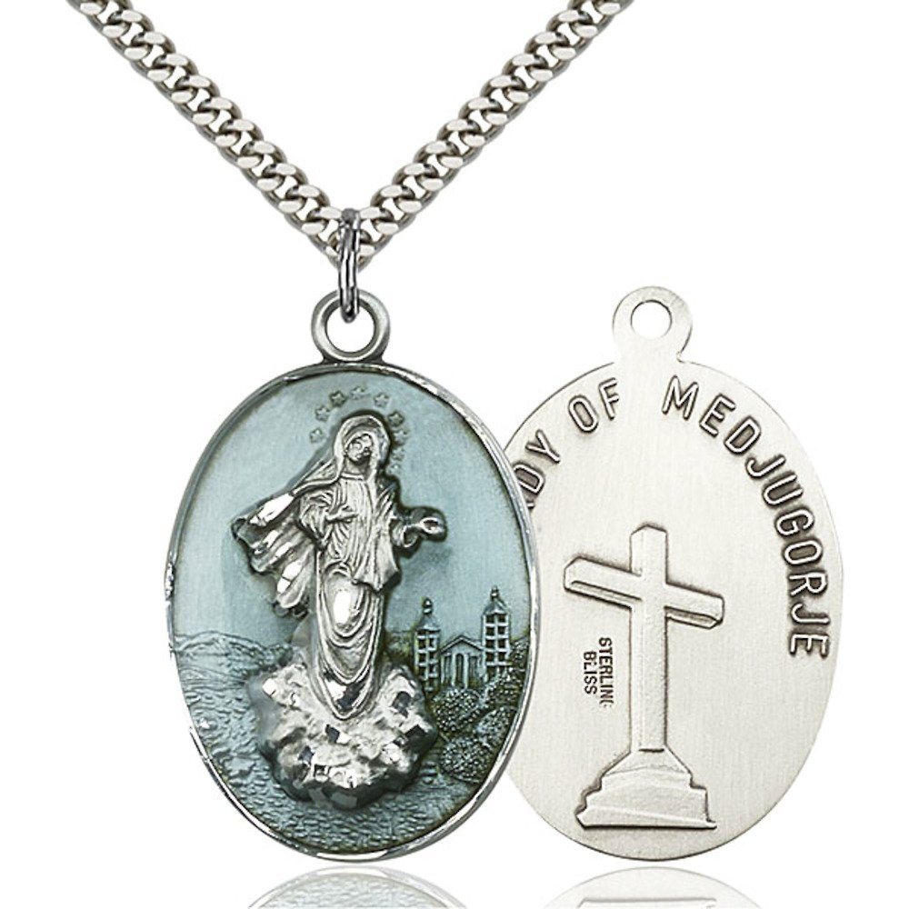 Authentic Sterling Silver Medjugorje Pendant for Men with 24