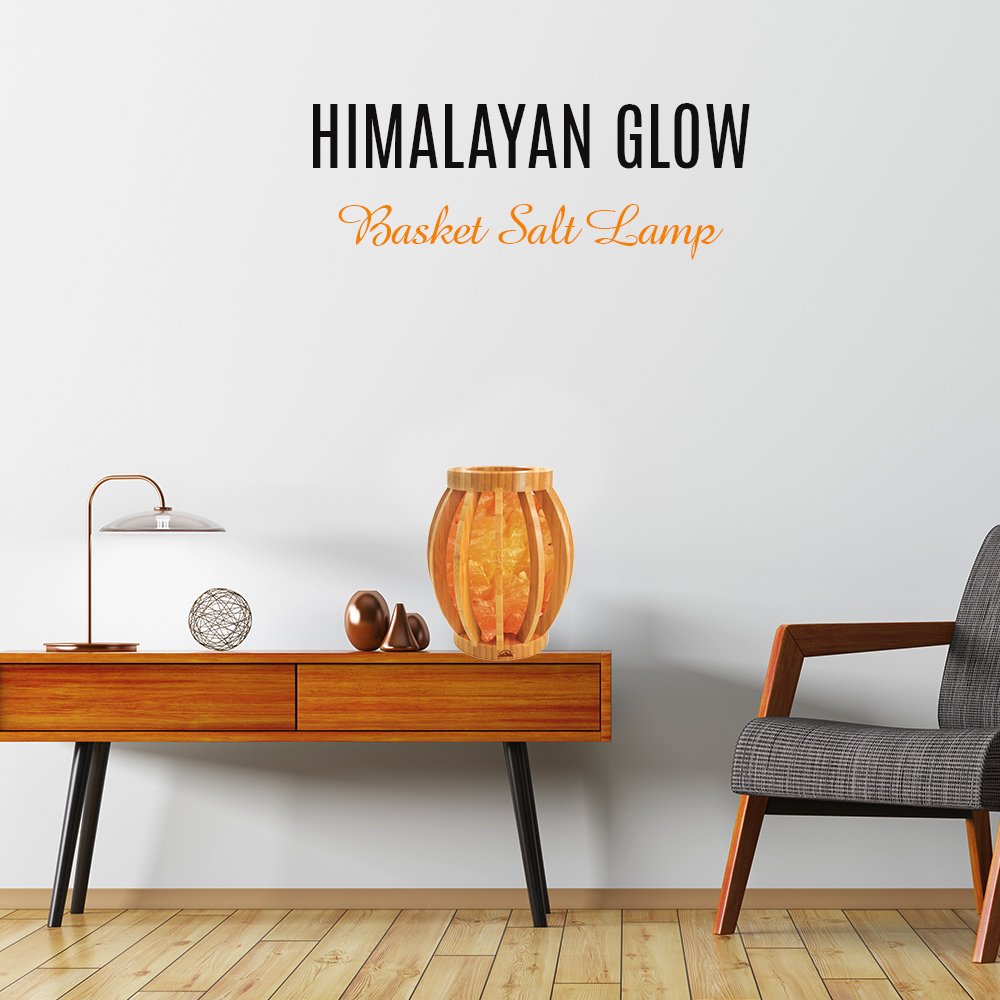 Himalayan Glow 1348 Basket Crystal Pink Salt Lamp - 5-7 lbs, ETL Certified, with Dimmer Switch & Nightlight Bulb | Natural Bamboo Base for Home Decor, Relaxation, Meditation & Ideal Gift