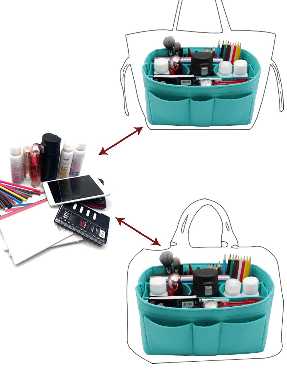 Premium Felt Insert Bag Organizer for Handbags & Purses - Fits Louis Vuitton Speedy & Neverfull - Perfect for Travel, Work & Daily Organization