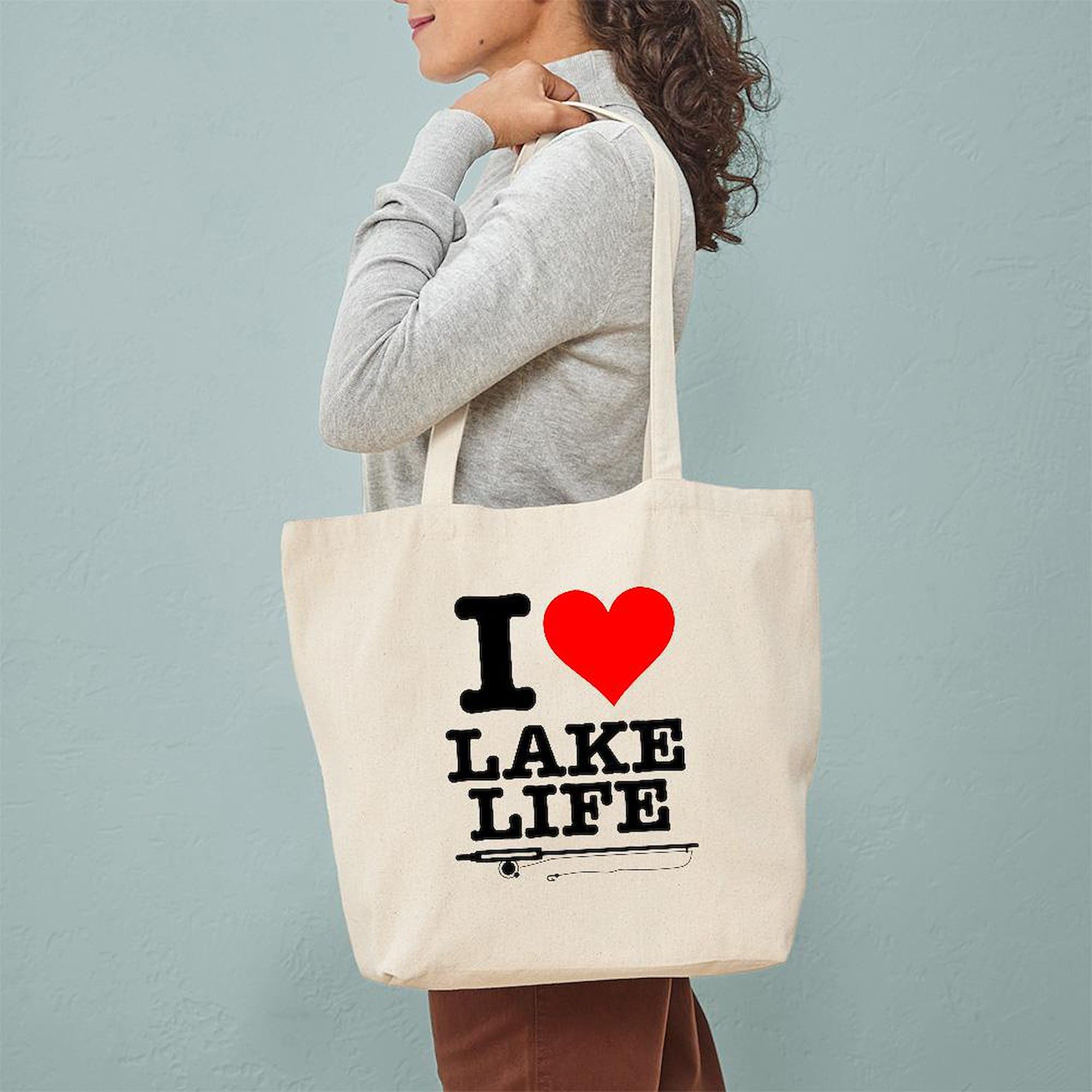 I Heart Lake Life Natural Canvas Tote Bag - Reusable Eco-Friendly Shopping Bag for Beach, Groceries & Daily Use