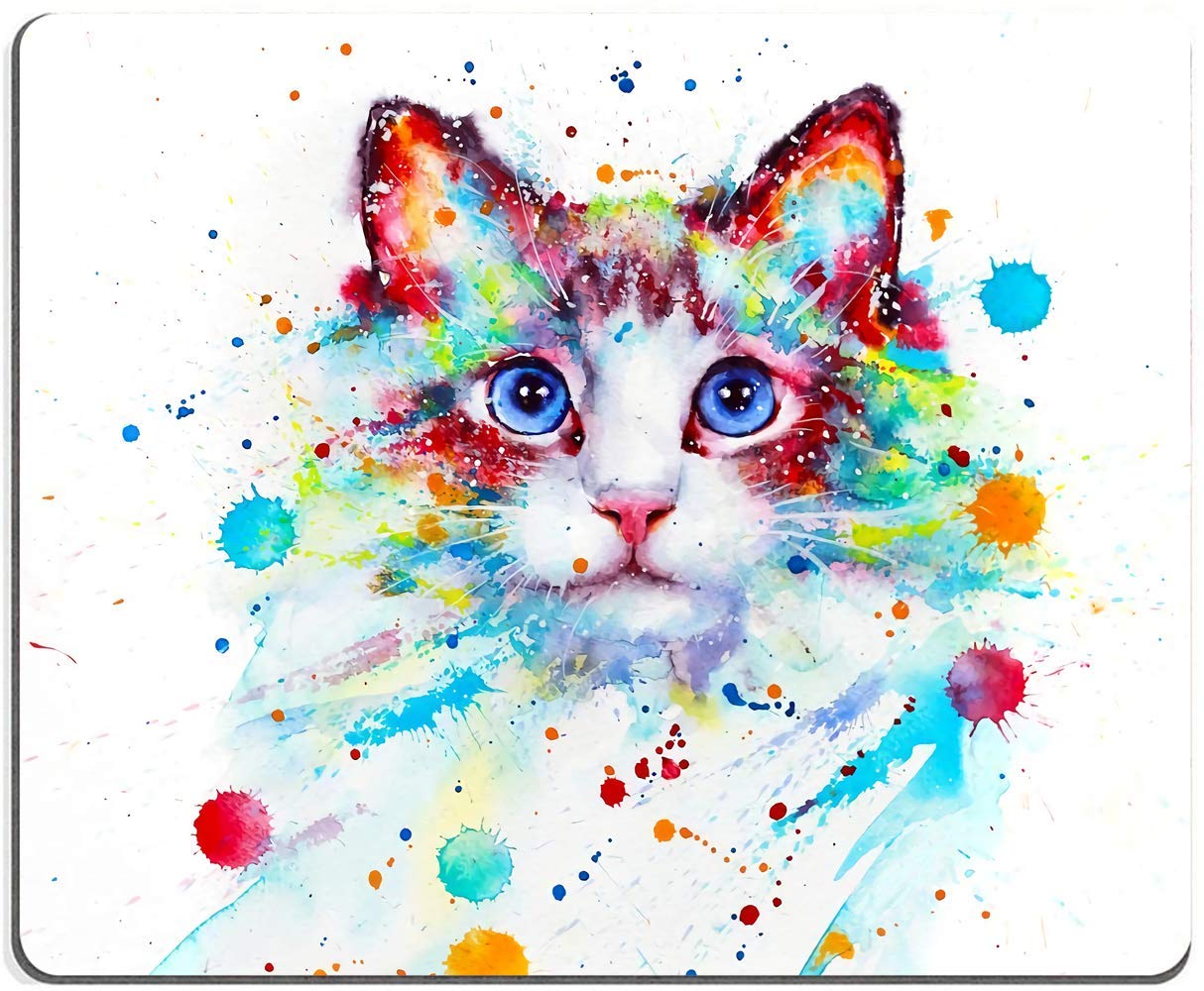 Waterproof Non-Slip Cat Watercolor Mouse Pad - Cute Square Gaming Mouse Mat with Rubber Base for Office, Home, Laptop & Travel - Perfect for Work, Gaming & Decor
