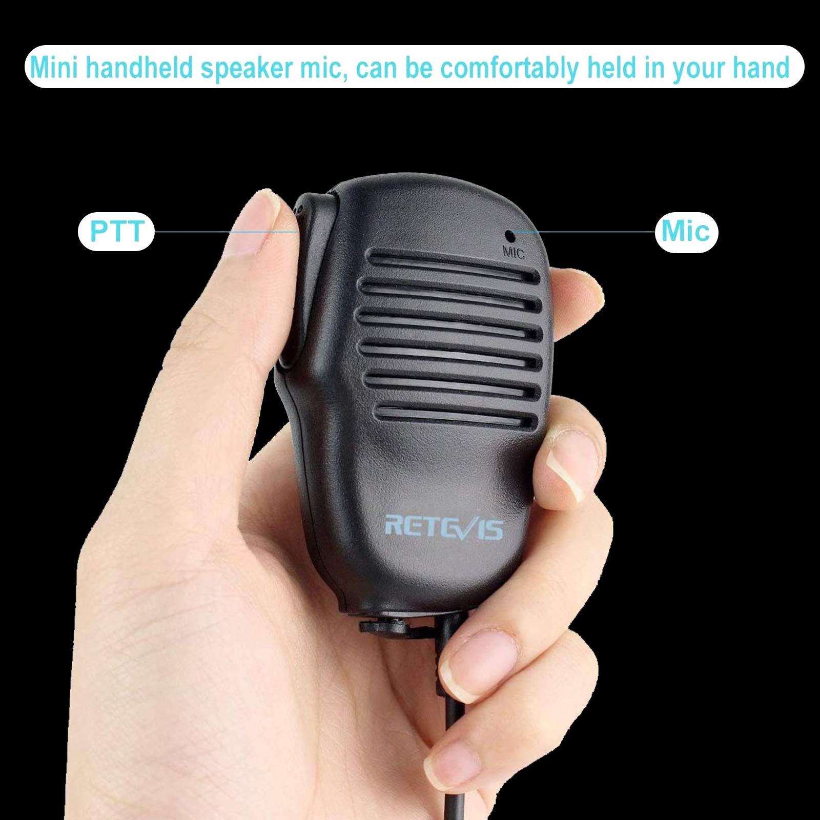 Retevis Handheld Microphone with PTT Button & Speaker - 2 Pin Walkie Talkie Accessory for RT22 RT24 RT27 RT7 RT5R RT5RV Kenwood PUXING WOUXUN TYT HYT BAOFENG POFUNG Radios (1 Pack) - Perfect for Outdoor Adventures, Security Work & Emergency Communication