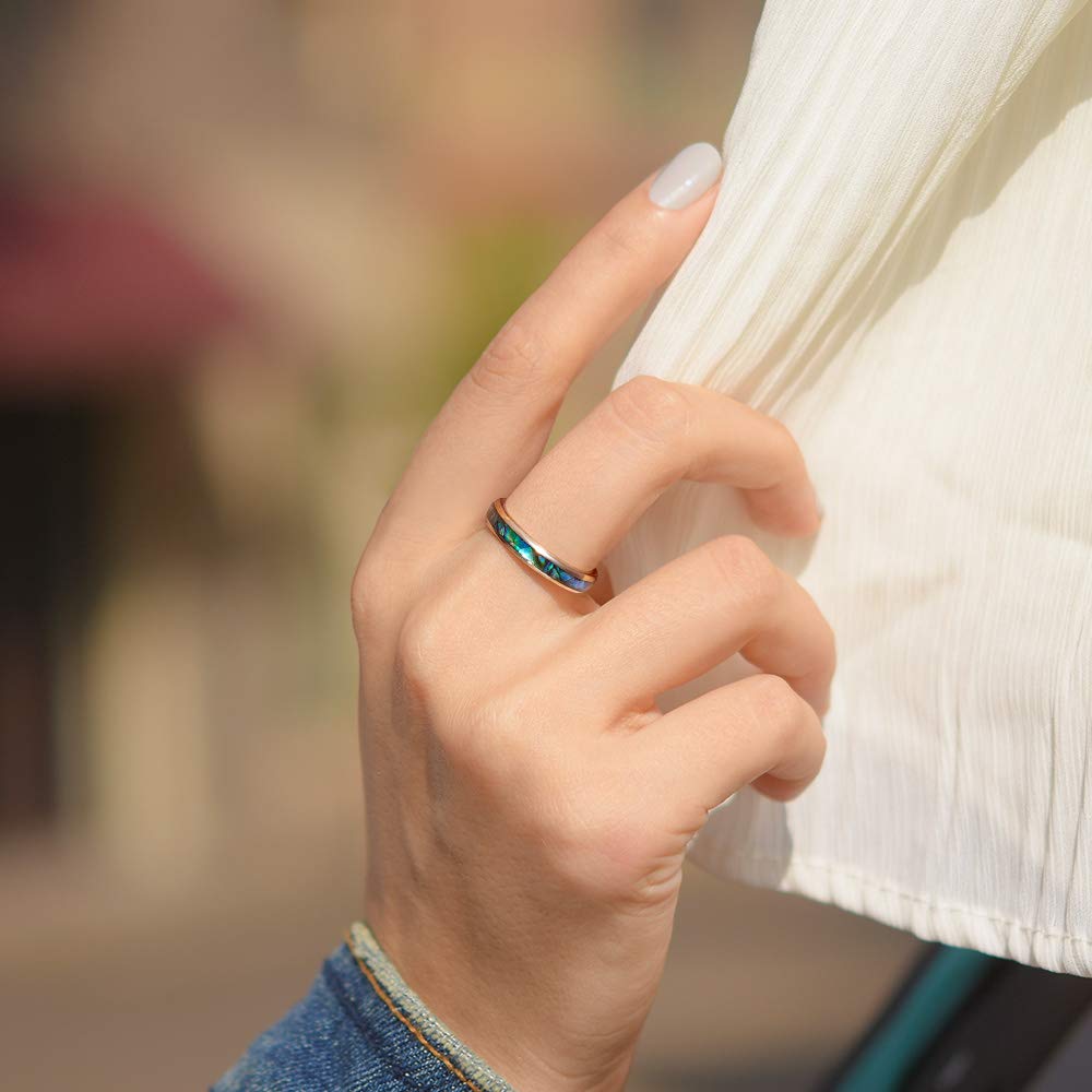 THREE KEYS JEWELRY Natural Abalone Shell Inlay Tungsten Wedding Rings for Men & Women - 4mm/6mm/8mm Widths, Durable Silver Band, Custom Engraved (Perfect for Anniversaries, Engagements & Unique Gifts)
