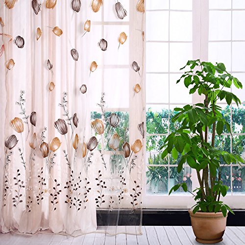 Exquisite Colorful Tulips Printed Sheer Curtains for Balcony & Window Decor - 100x200cm (4#) | Elegant Shower Curtain Set with Hooks & Liners - Perfect for Bathroom, Living Room & Bedroom Decor