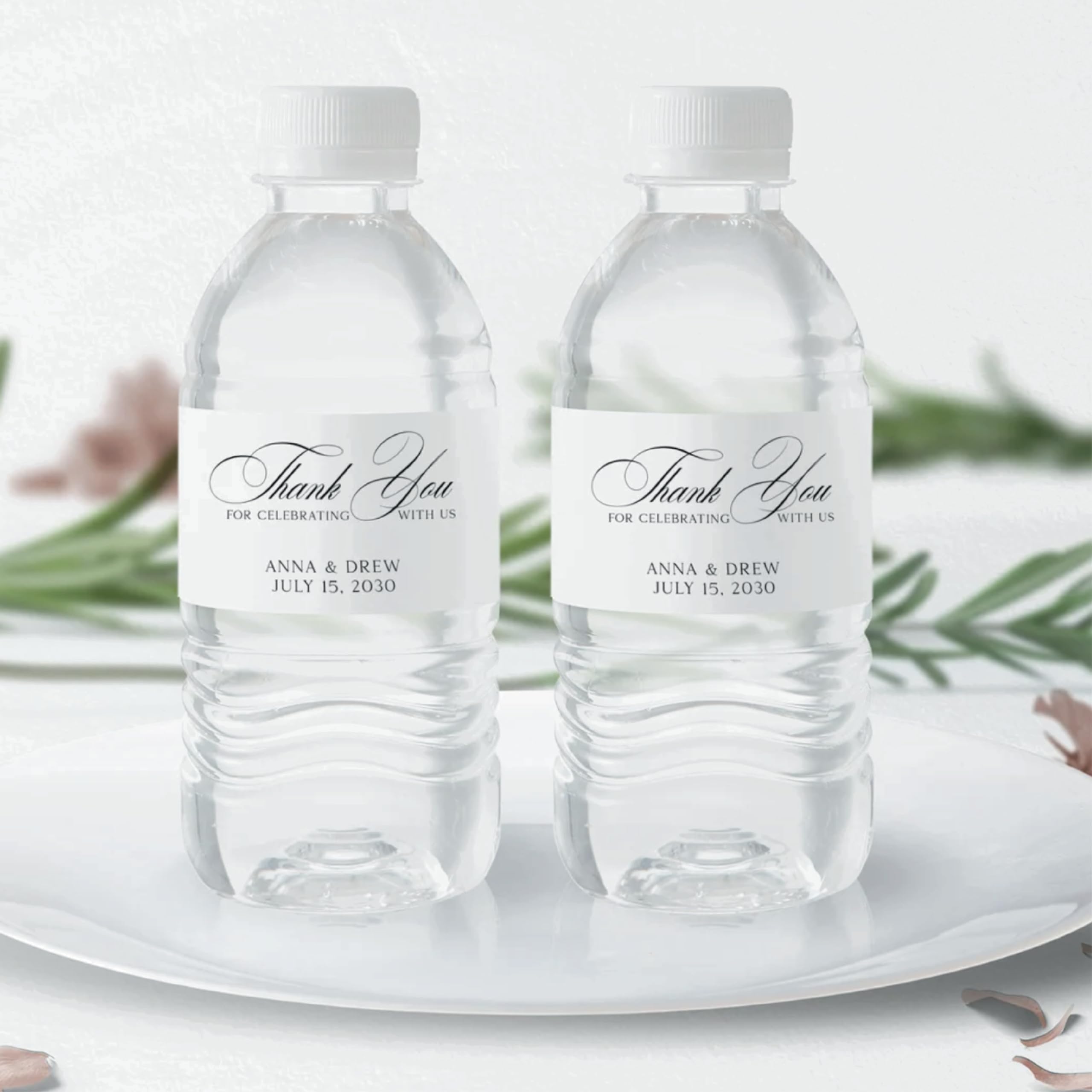 Wedding Water Bottle Labels - Thank You Stickers for Celebrations | Minimalist Beverage Stickers for Welcome Bags & Parties