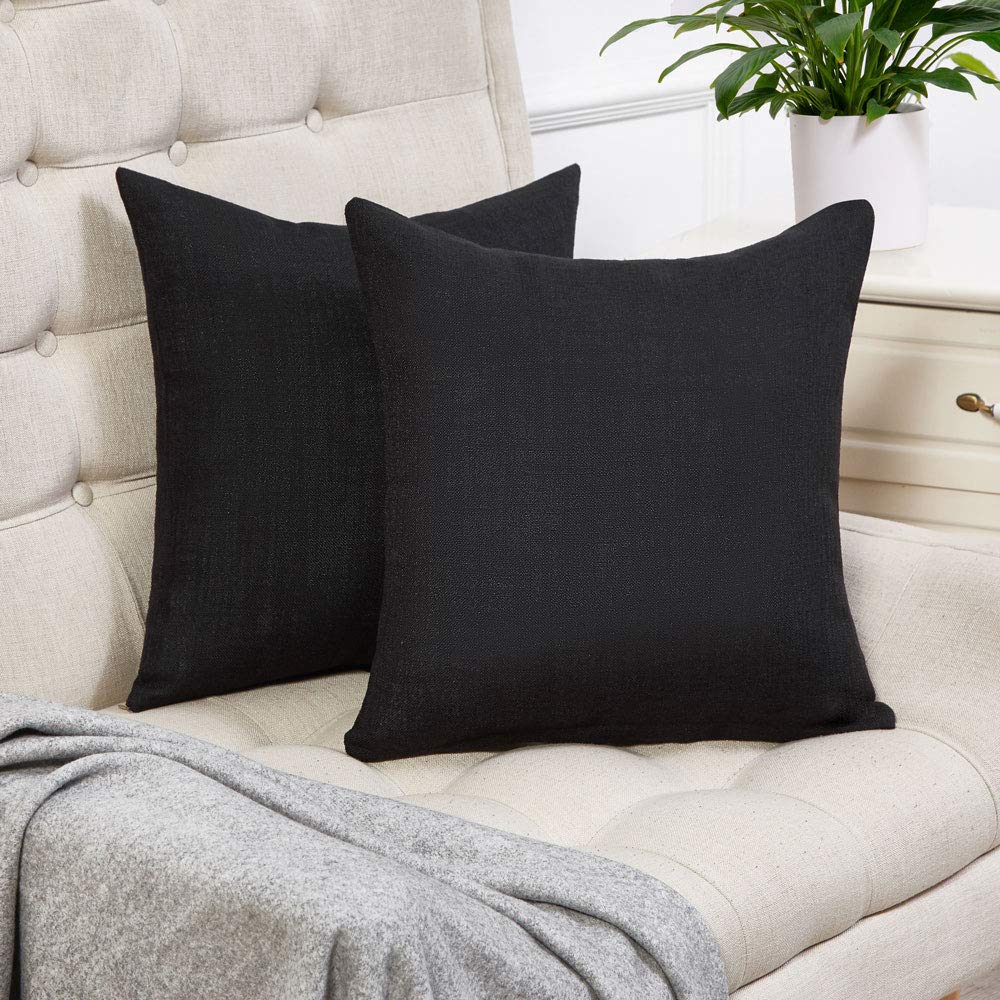 Anickal Set of 2 Black Linen Pillow Covers 16x16 Inch - Rustic Decorative Square Throw Pillow Covers for Sofa, Couch & Bed - Perfect for Living Room, Bedroom & Home Decor