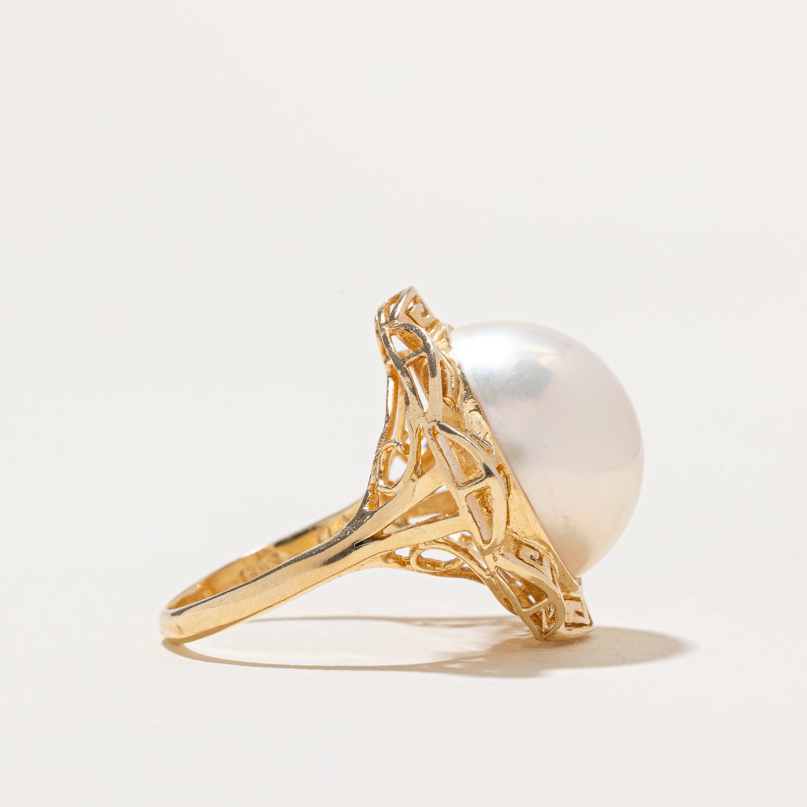 Elegant Solitaire Pearl Cocktail Ring - Size 7.25 | Perfect for Evening Parties, Weddings & Special Occasions