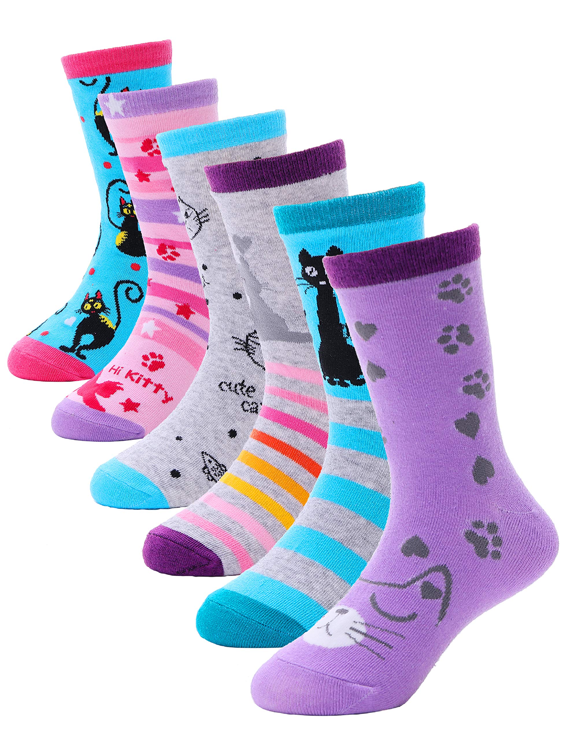 Anlisim 6 Pack Cute Animal Pattern Cartoon Novelty Cotton Socks for Girls - Soft, Comfortable & Fashionable - Perfect for School, Daily Wear & Gifts