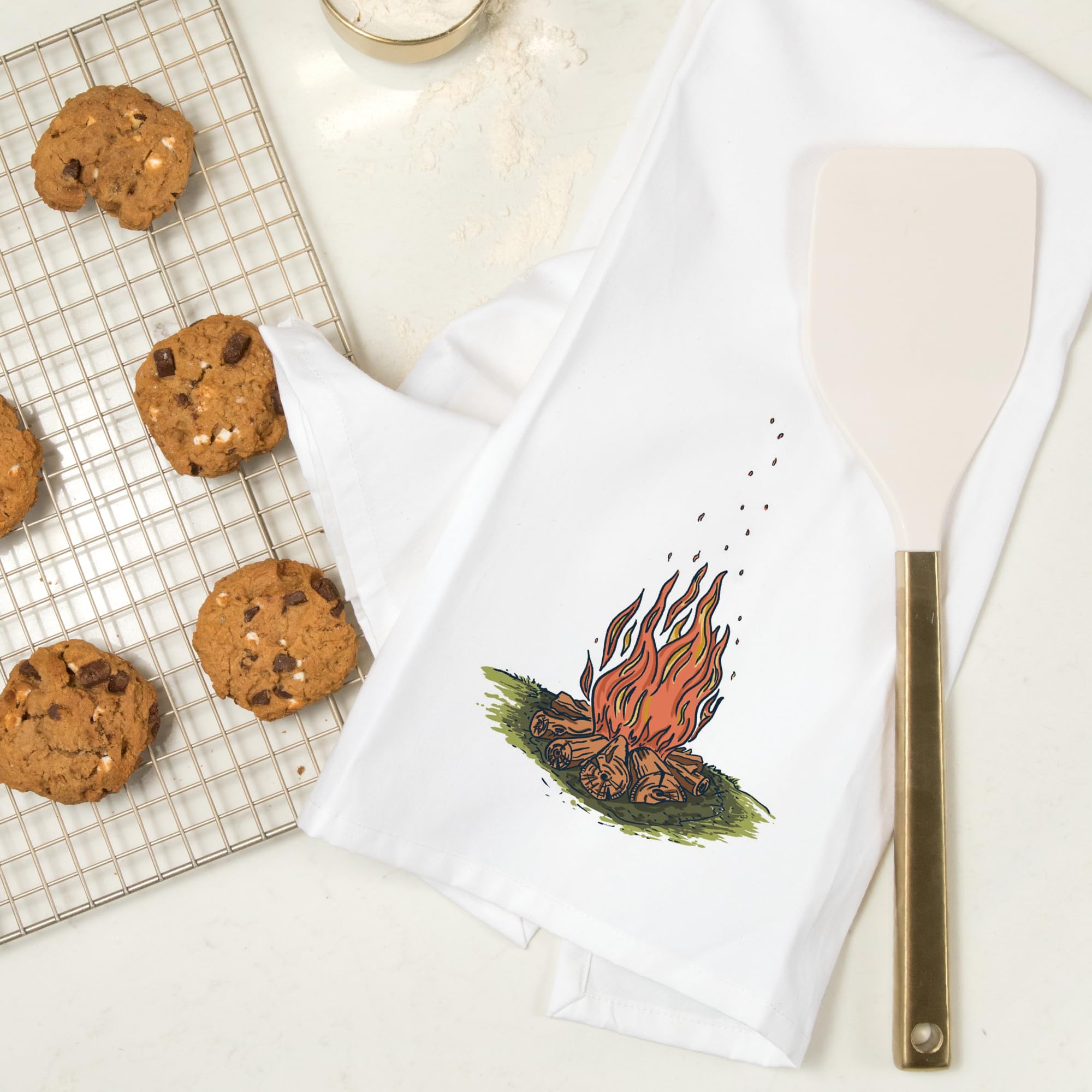 Lantern Press Campfire Icon 100% Cotton Tea Towel - Decorative Kitchen Hand Towel for Home, Camping & Outdoor Adventures