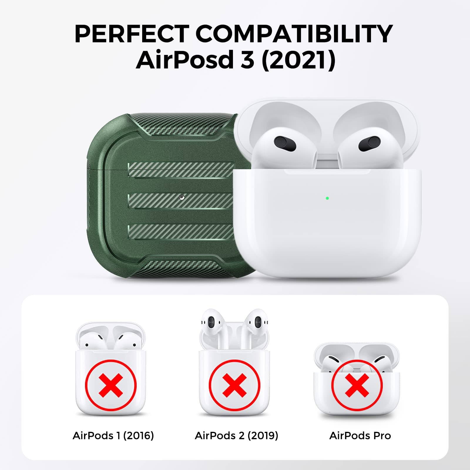 Shockproof AirPods 3 Case Cover - Rugged Hard Shell TPU Protective Case for Apple AirPods 3rd Generation (Midnight Green) - Perfect for Gym, Travel & Outdoor Activities