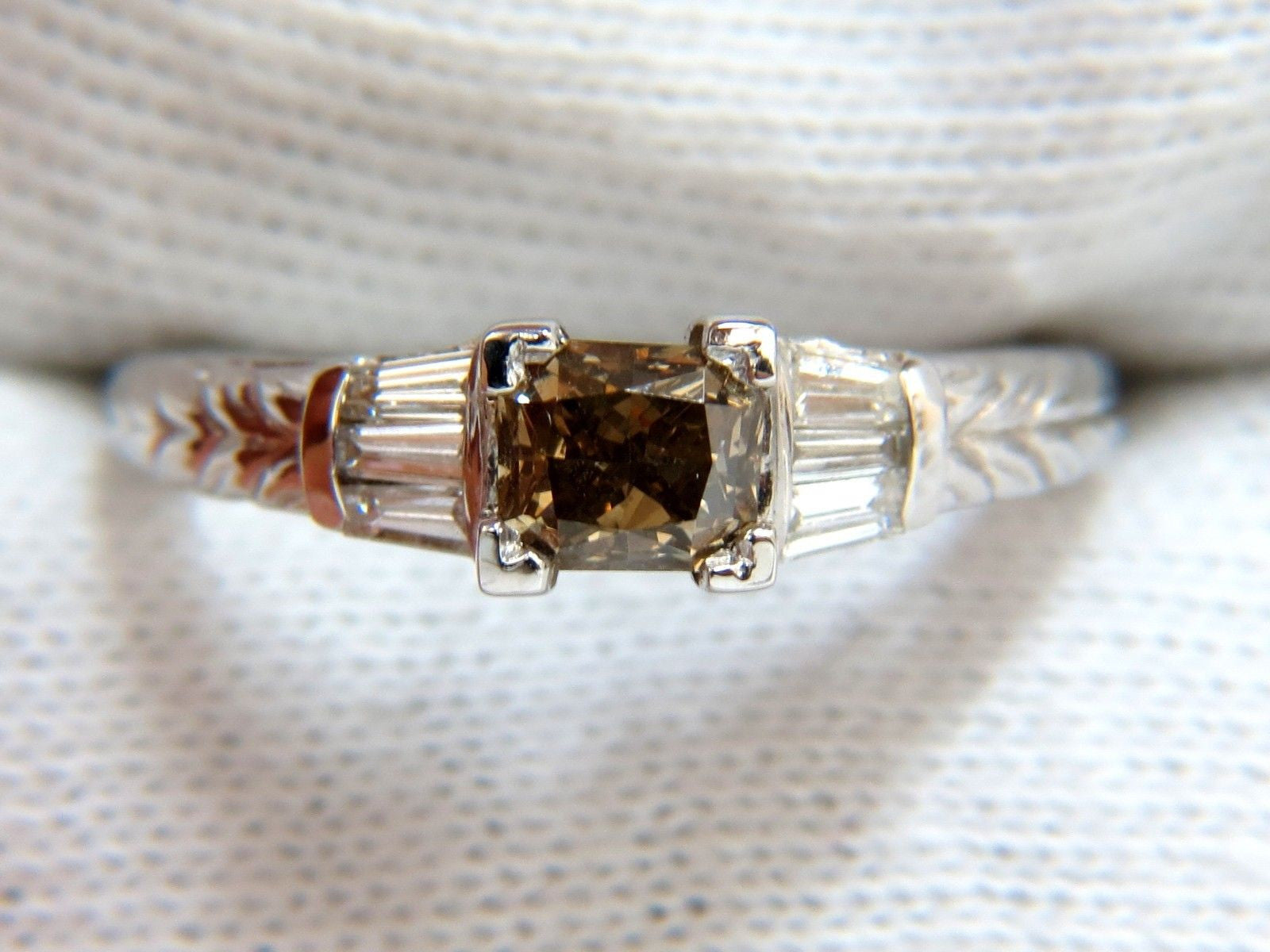 1.29ct Natural Fancy Brown Diamond Ring in 14KT Edwardian Gilt Scaling Deco Style - Vintage Elegance for Weddings & Special Occasions