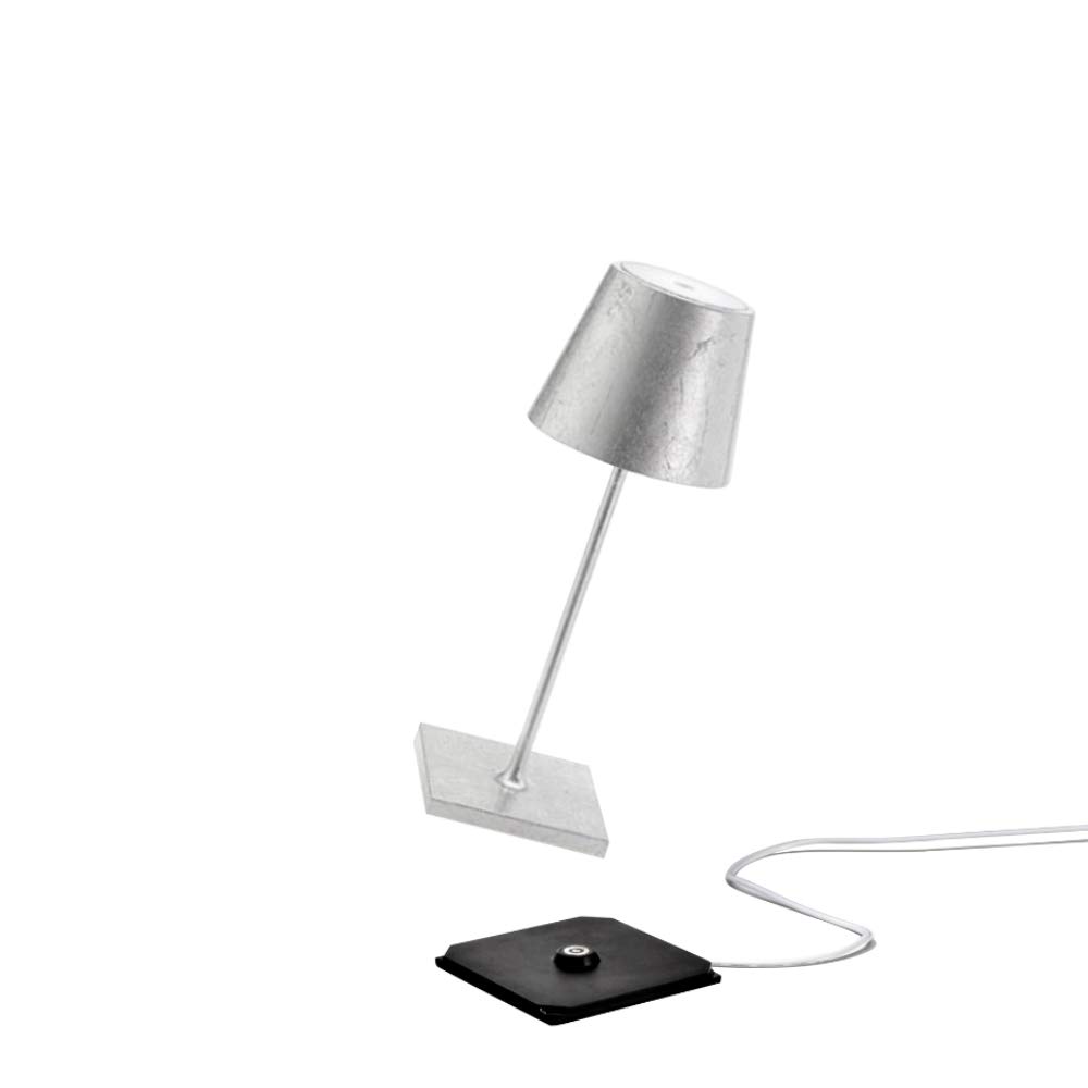Zafferano POLDINA Mini PRO LED Table Lamp - USB Rechargeable Battery Powered, Silver Leaf Finish - Perfect for Outdoor Dining, Camping & Bedside Night Light