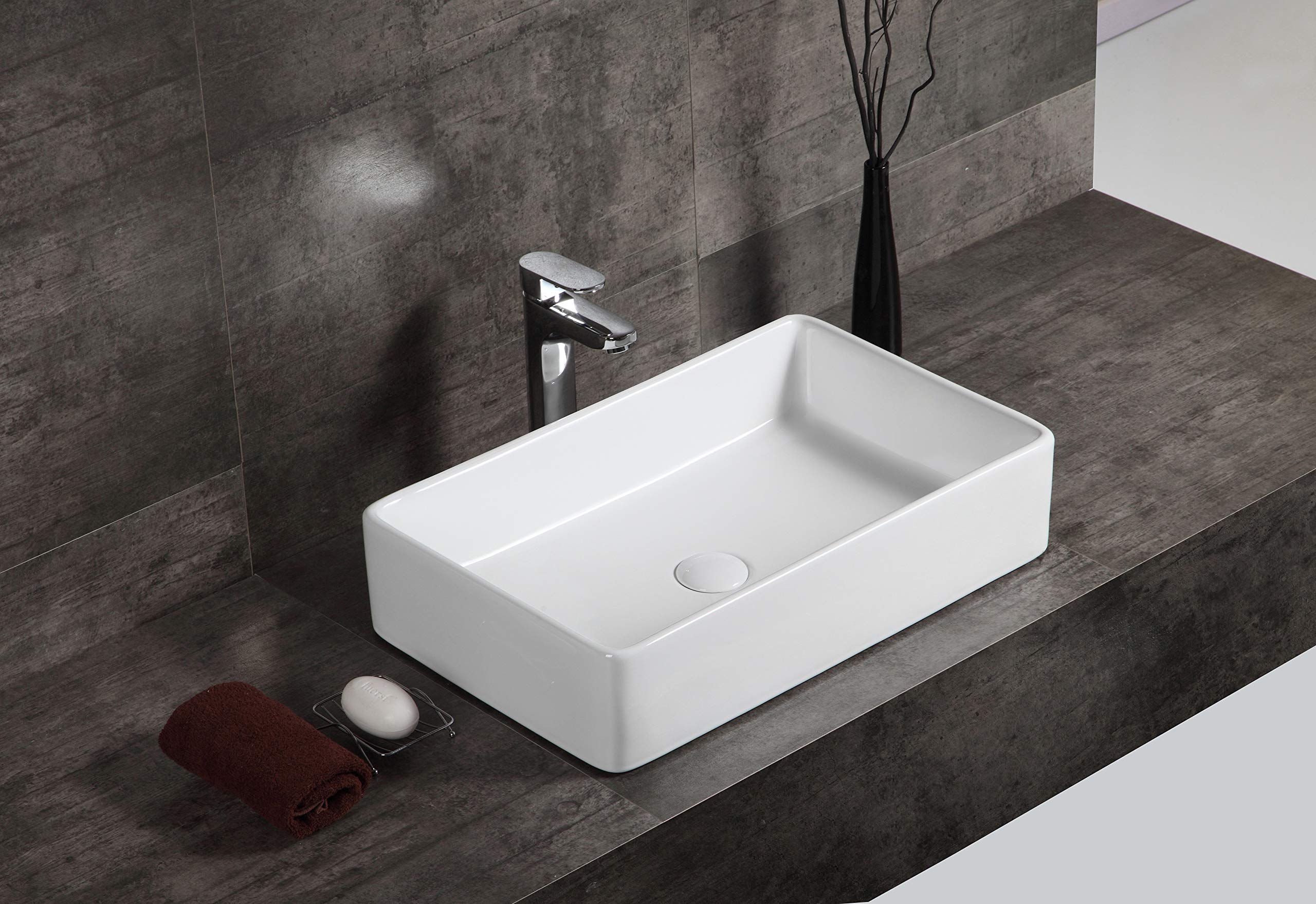 Premium Trenton Ceramic Vessel Sink - Glossy White Over Counter Bathroom Basin | Perfect for Modern Vanities, Powder Rooms & Spa Bathroom Renovations