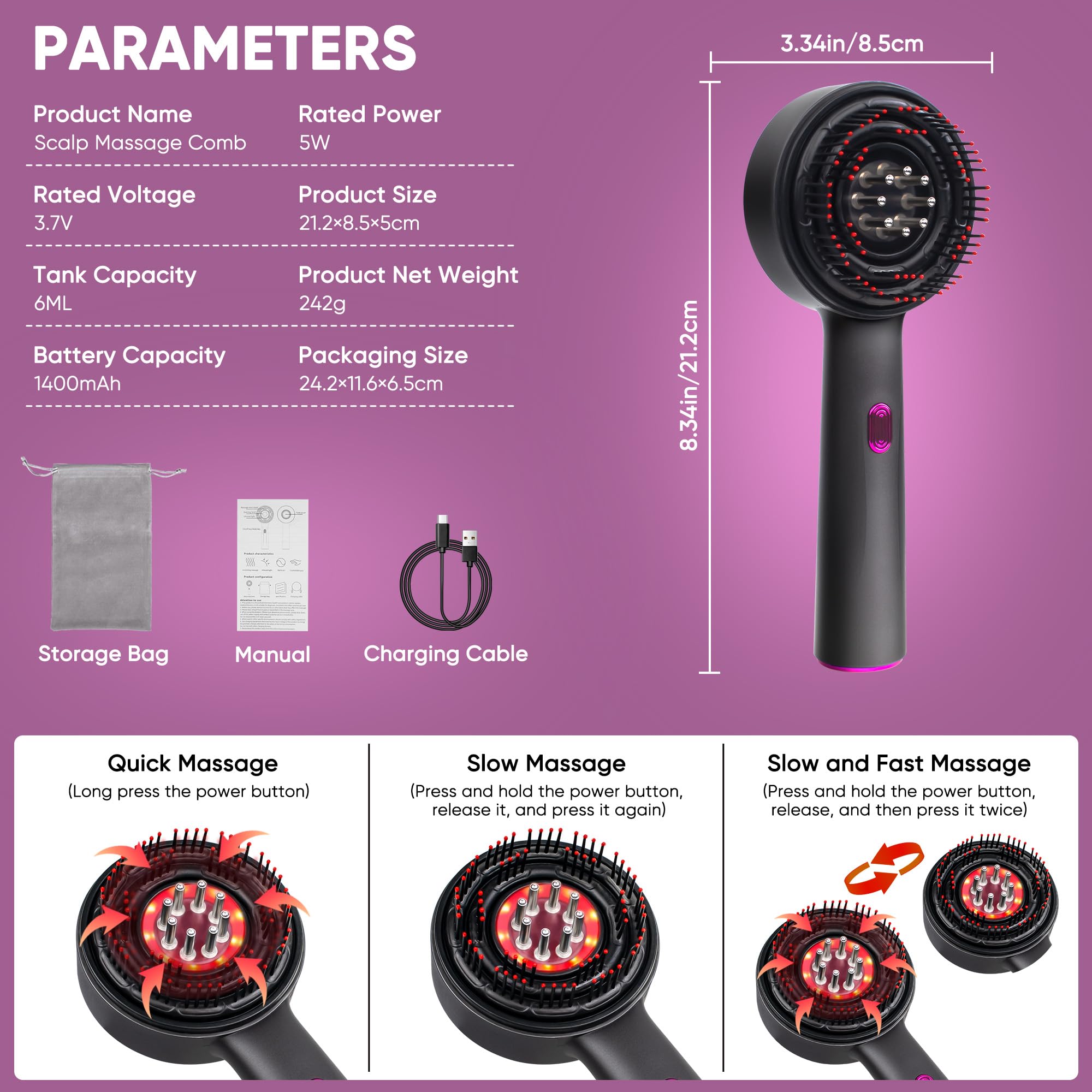 Upgrade 2 in 1 Electric Hair Brush & Oil Applicator for Hair Growth - IPX7 Waterproof Scalp Massager with Oil Dispenser - Perfect for Home Hair Care & Salon Styling