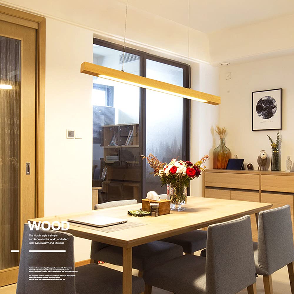 Modern LED Wood Pendant Light - Minimalist Hanging Chandelier for Dining Room, Kitchen Island & Bedroom | Energy-Efficient Wooden Ceiling Lamp for Home Decor | Perfect Over Tables, Countertops and Living Areas