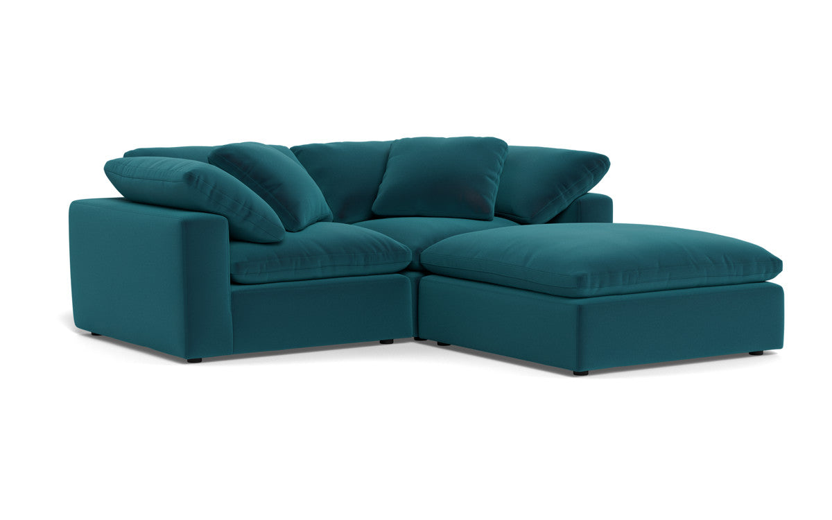 Fluffy 2-Piece Sectional Sofa with Ottoman - Soft Plush Fabric Modern Living Room Furniture for Small Spaces, Apartment & Cozy Home Decor