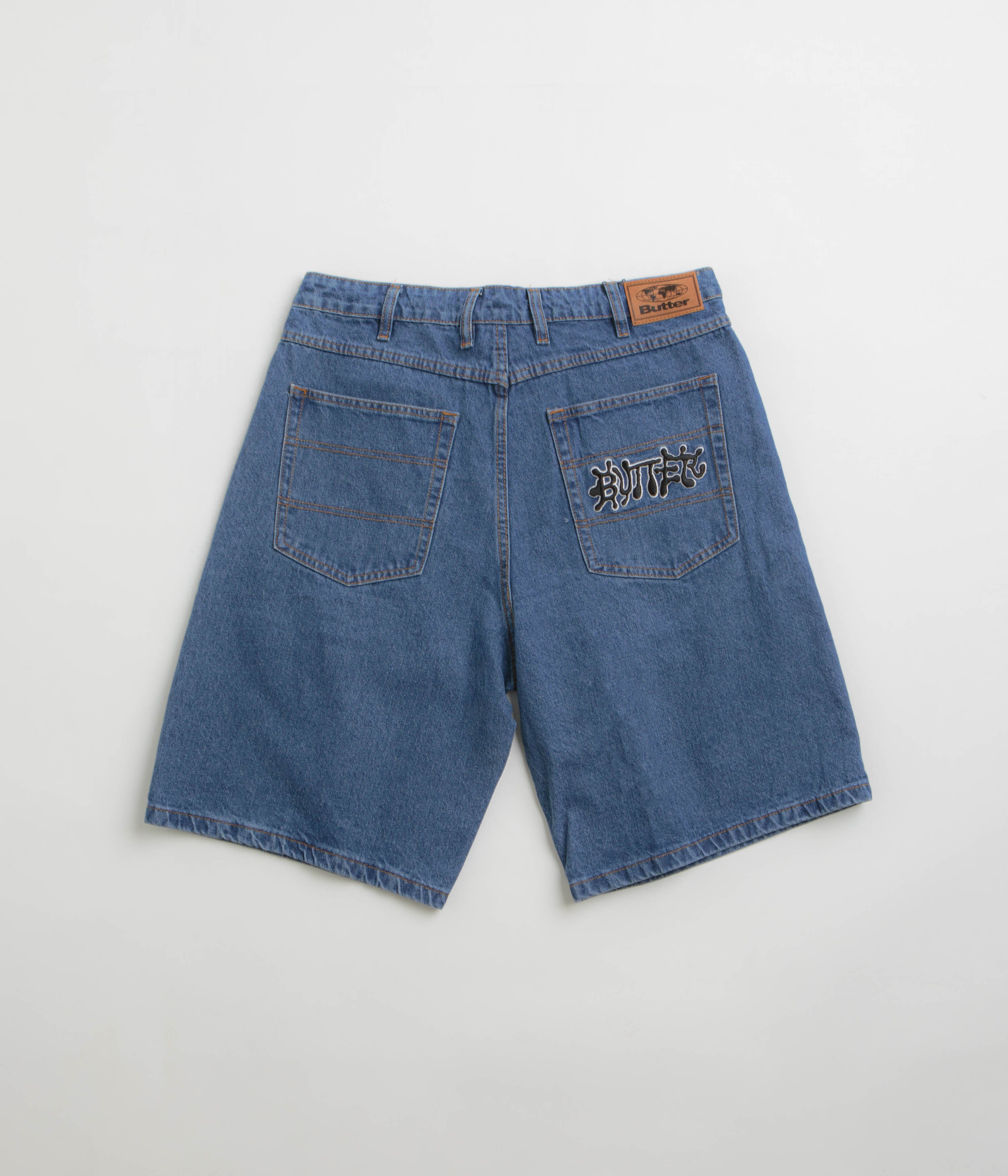 Butter Goods Ink Denim Shorts for Men - Distressed Worn Blue Denim Shorts | Casual Streetwear for Summer Outfits & Beach Vacations