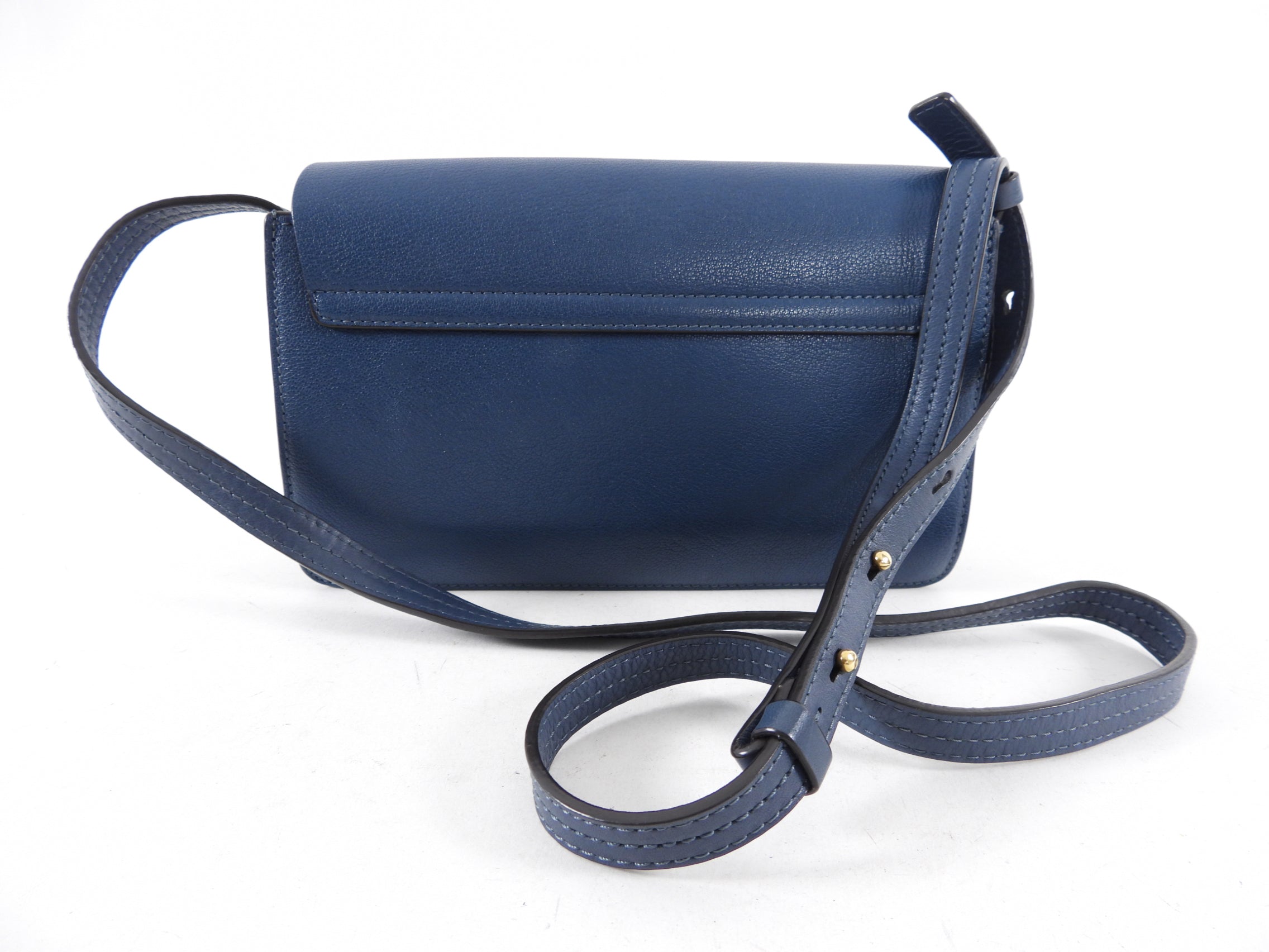 Chloe Faye Small Dark Blue Leather Crossbody Bag with Chain Strap - Perfect for Date Night, Work & Travel