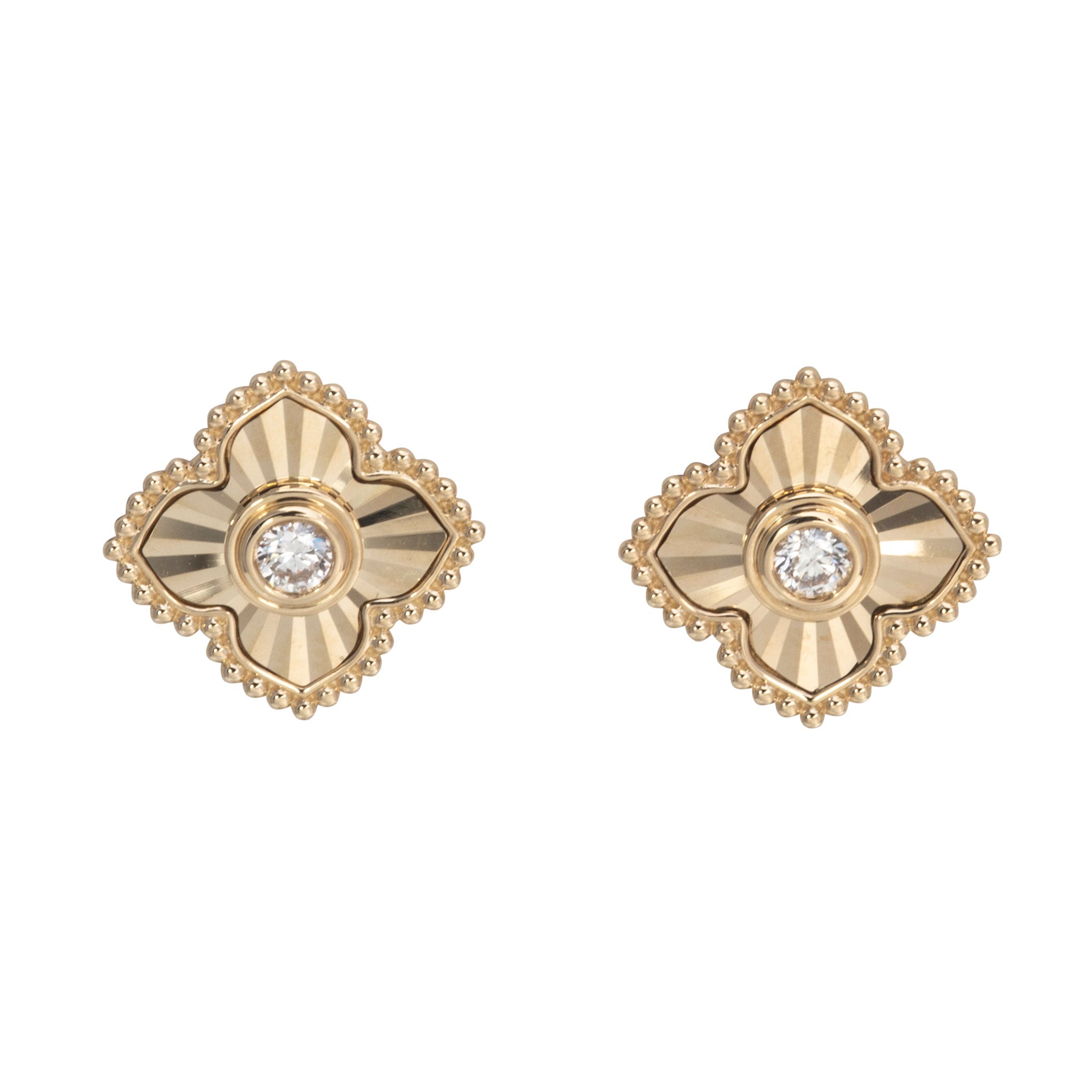 14K Yellow Gold Diamond Fluted Quatrefoil Stud Earrings for Women - Elegant Everyday Jewelry Gift for Her, Perfect for Weddings, Anniversaries & Special Occasions