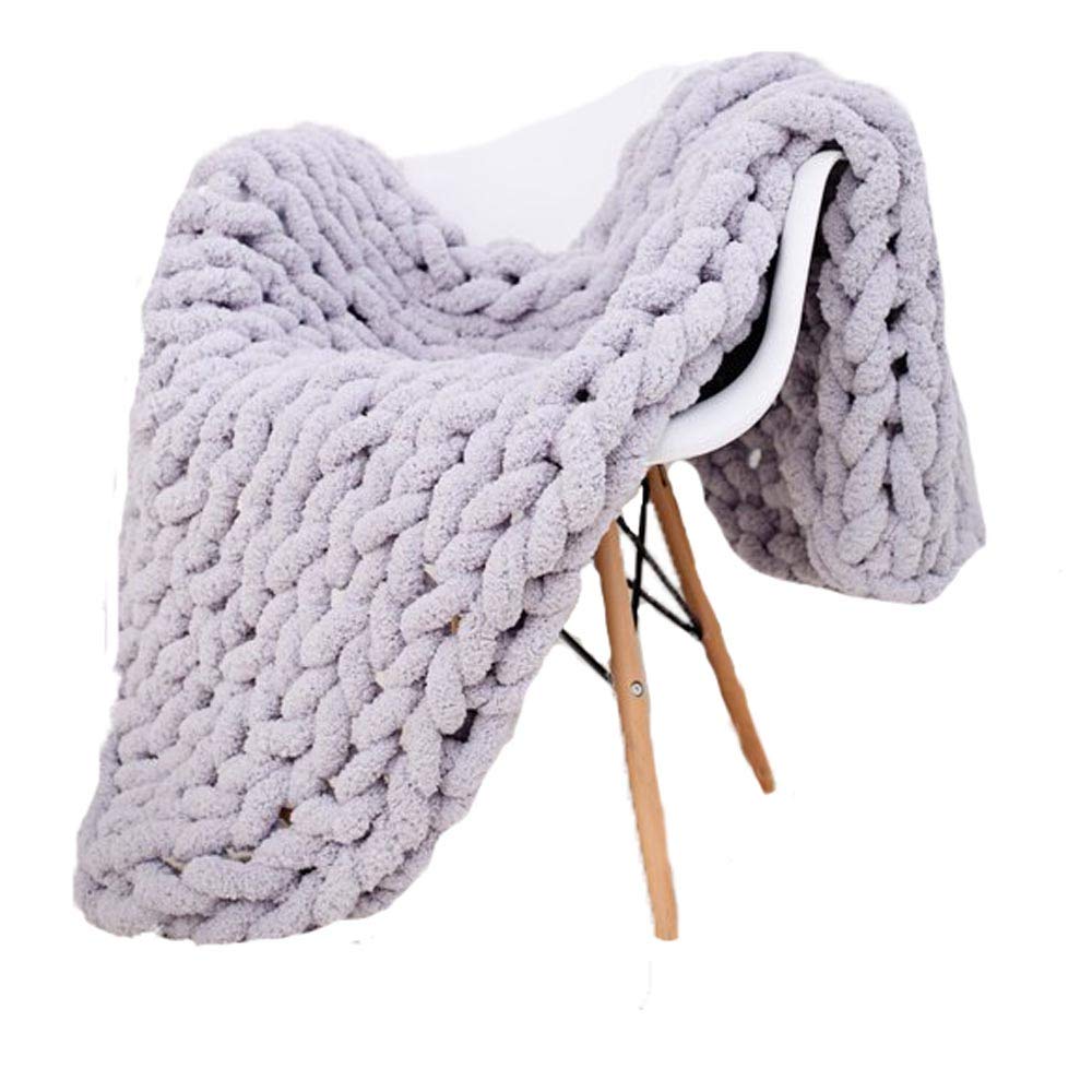 Light Grey Chunky Chenille Throw Blanket - Hand Knit Soft Yarn Blanket for Bed, Couch & Wedding Gift - Cozy Giant Knit Blanket for Home Decor, Bridal Shower & Winter Warmth