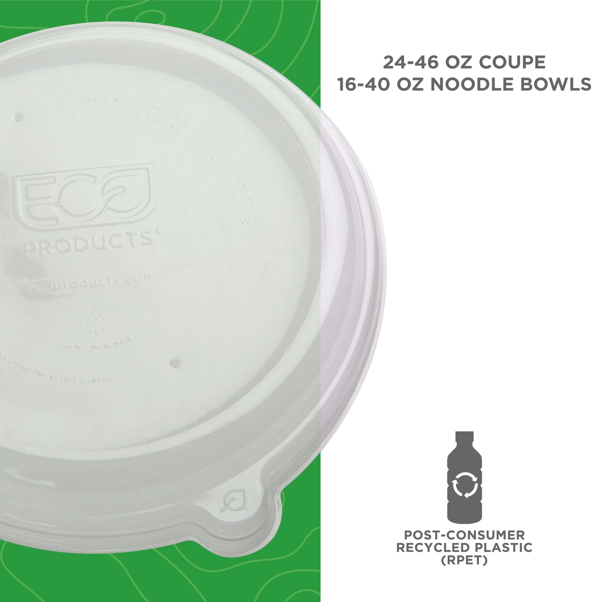 Eco-Friendly Recycled PET Dome Bowl Lids - Case of 400 - Fits 24-46oz Coupe & 16-40oz Noodle Bowls - 100% Recycled Plastic Bottle Material - Clear for Food Visibility - Perfect for Restaurants, Cafes & Takeout Services