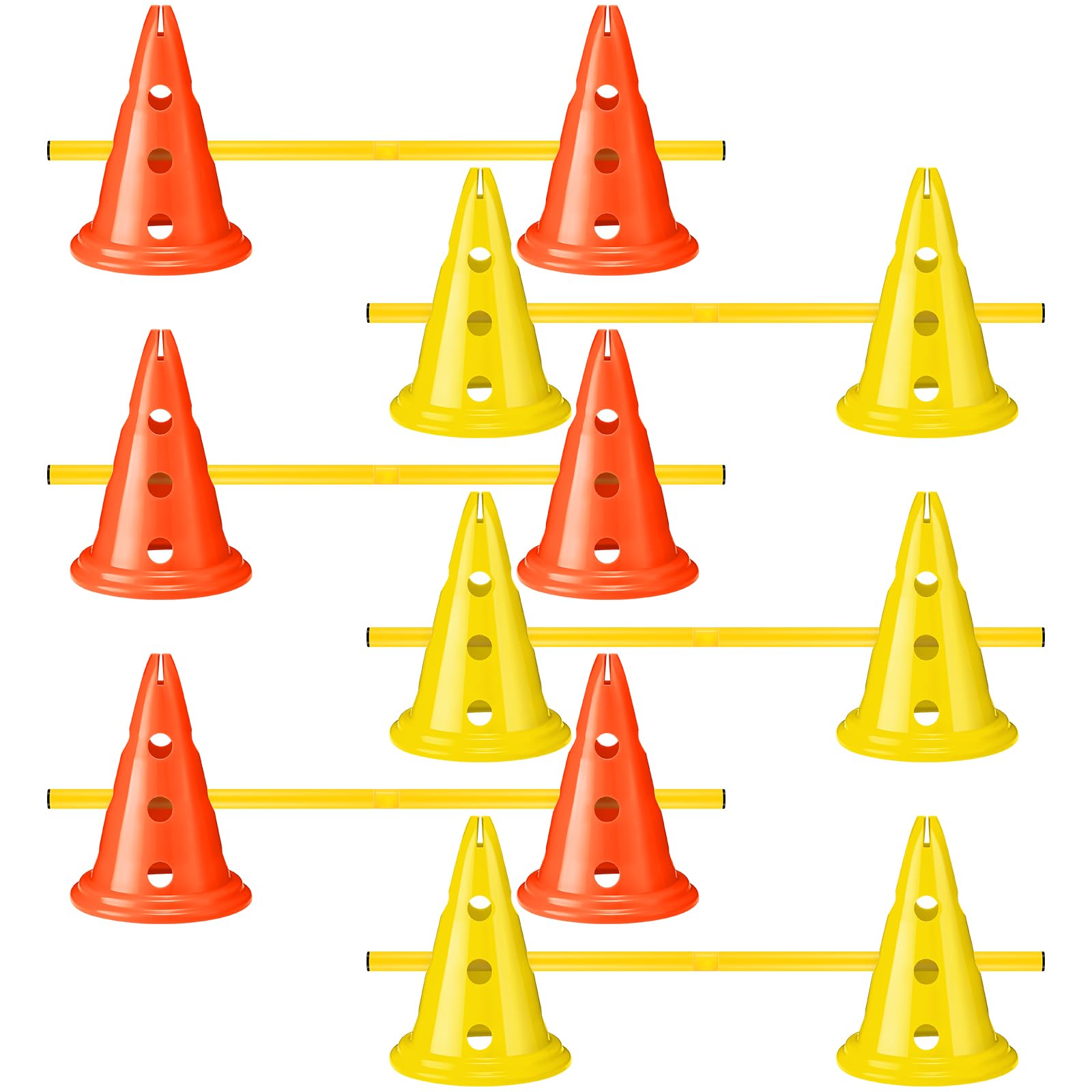 Premium Dog Agility Training Set - 12 Cones & 6 Adjustable Rods for Backyard Obstacle Courses | Professional Pet Exercise Equipment for Outdoor Games & Competition Practice (Yellow)