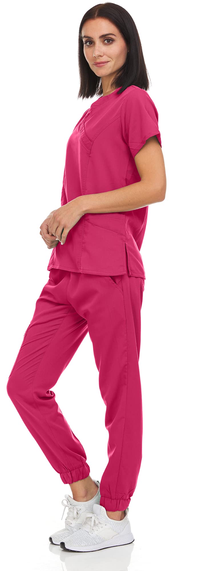 MediChic Women's Stretch V-Neck Jogger Scrubs Set - 12+ Colors | Comfortable Medical Uniform for Nurses & Healthcare Professionals