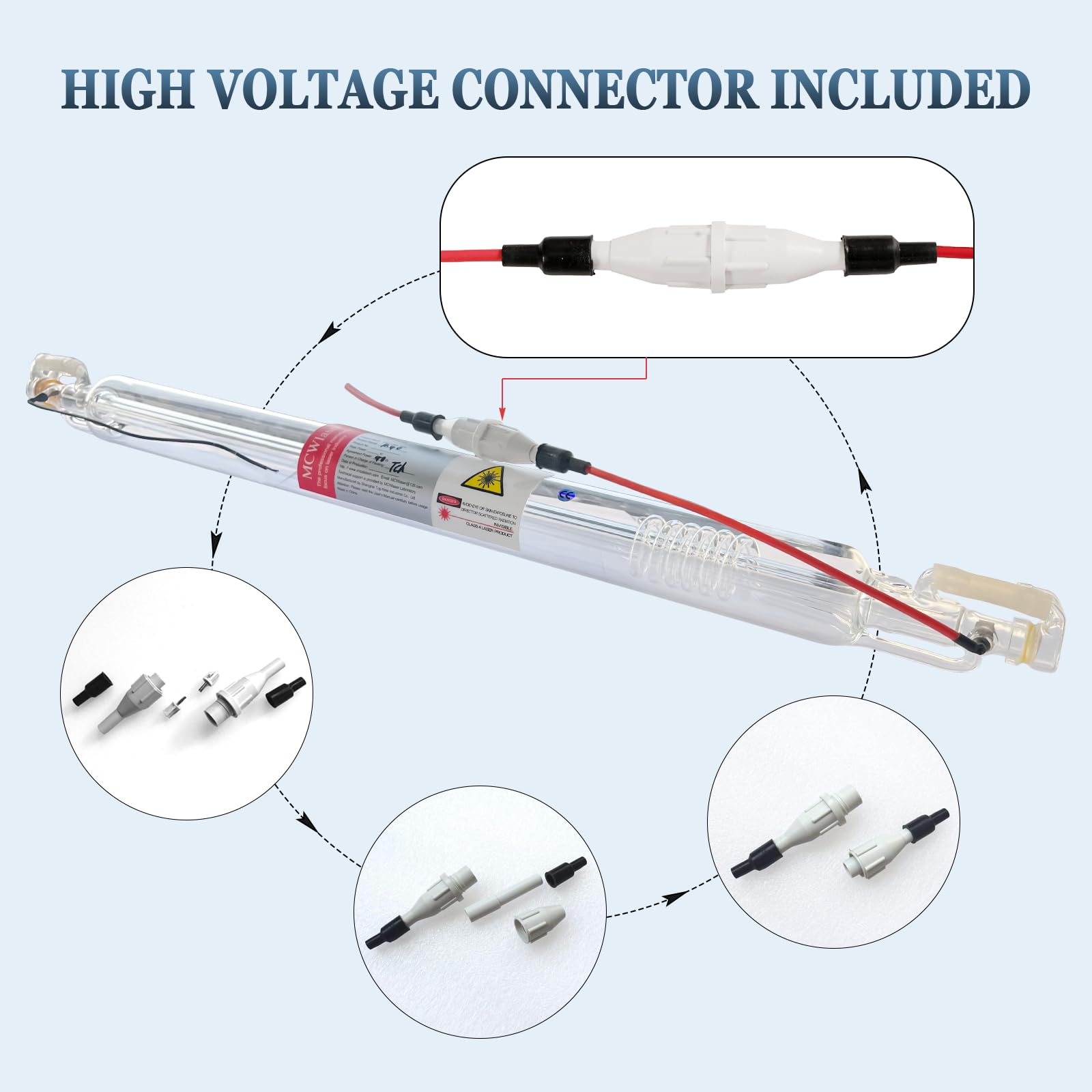 40W CO2 Laser Tube - 700mm Length, 50mm Diameter - High Power Glass Laser Tube with Preconnected Coating Cable for Laser Engraving, Cutting, and Marking (Ideal for DIY Projects, Woodworking, and Industrial Use)