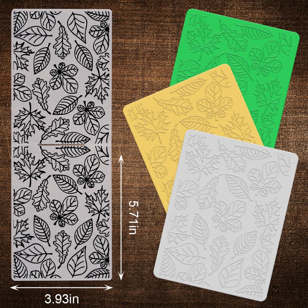 3D Fall Leaves Plastic Embossing Folders for Card Making - Thanksgiving Autumn Leaf Background Templates for DIY Scrapbooking, Photo Albums, Greeting Cards - Handmade Paper Craft Supplies for Seasonal Home Decor & Gift Wrapping