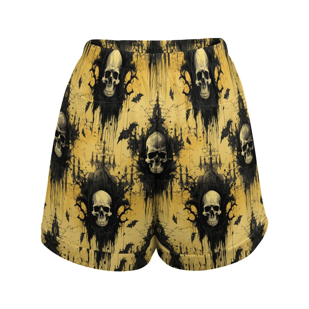 Gothic Skull Print High Waist Loose Fit Elastic Waist Shorts for Women | Punk Rock Fashion | Perfect for Concerts, Halloween & Alternative Outfits