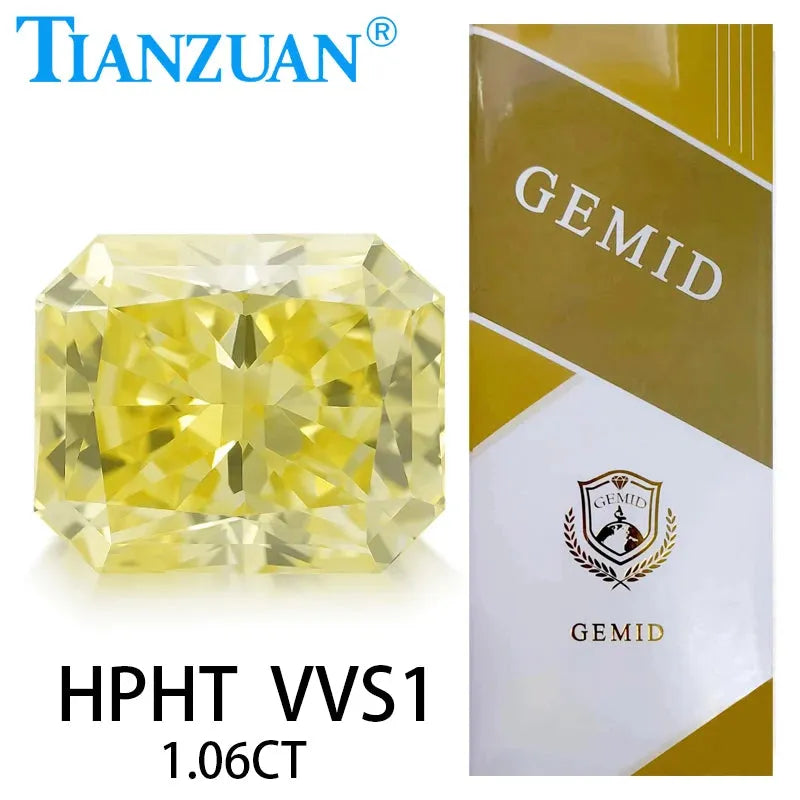 1.066CT VVS1 Lab Grown Diamond HPHT Radiant Cut Fancy Intense Yellow Color 2EX Loose Gemstone with GEMID Certification - Perfect for Engagement Rings, Fine Jewelry & Custom Designs