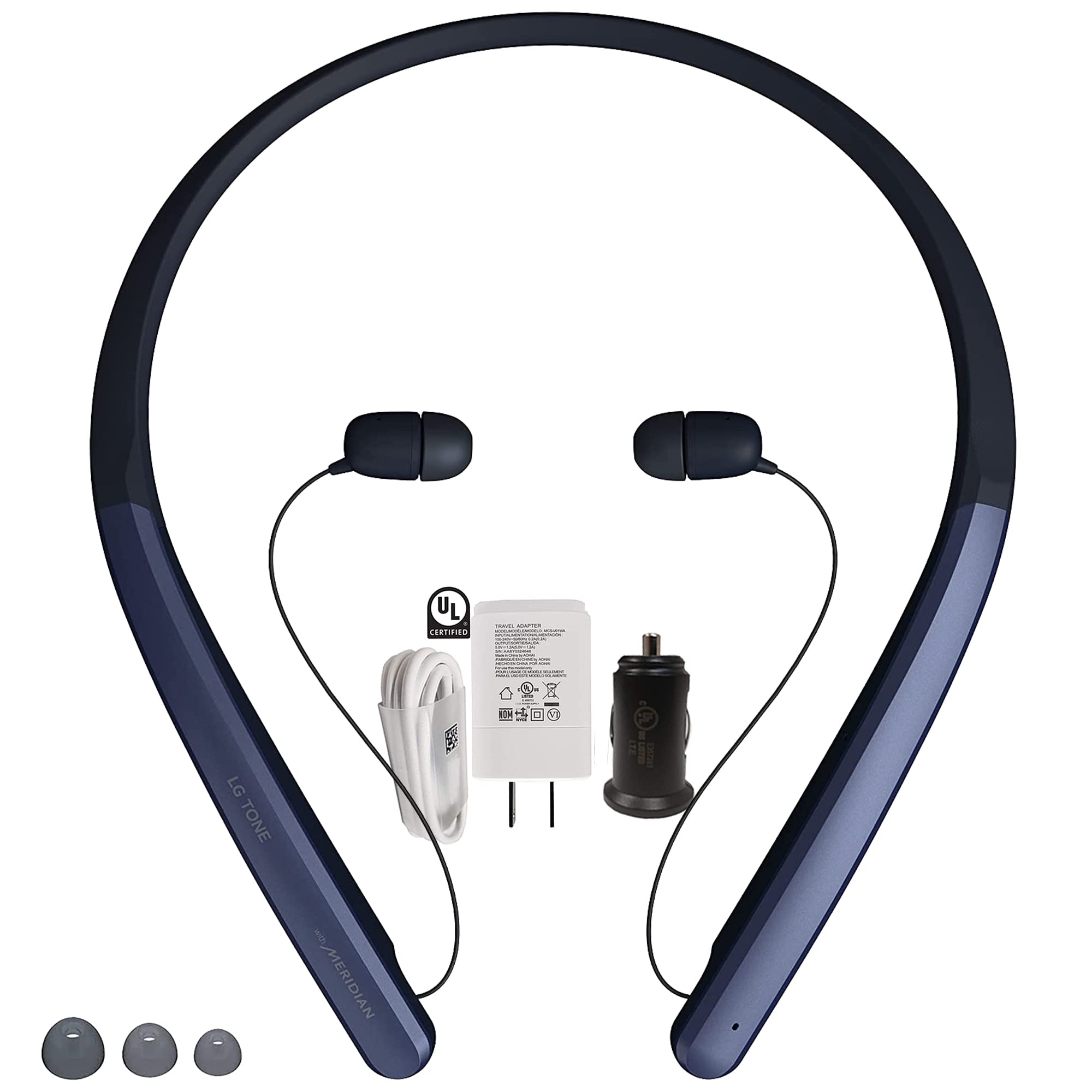 LG Tone Flex HBS-XL7 Wireless Bluetooth Neckband Earbuds with 32-Bit Hi-Fi DAC & Meridian Audio - Google Assistant Compatible - Includes Wall & Car Charger (Navy Blue) - Perfect for Workouts, Commuting & Hands-Free Calls