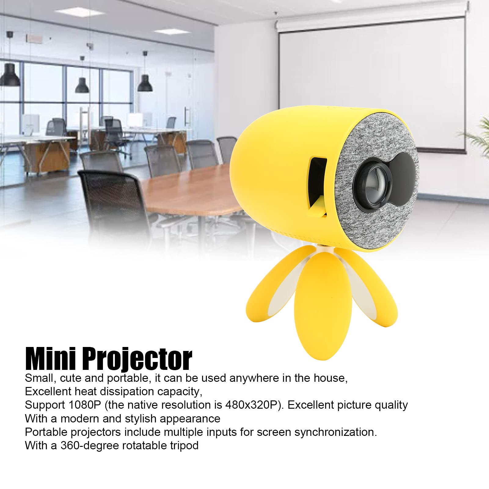 Mini Projector for Home Theater, 1080P HD Video Projector with Remote Control & 360° Rotatable Tripod - Built-in Speakers, Portable Movie Projector for Holiday Parties, Movie Nights & Outdoor Camping (UK Plug)