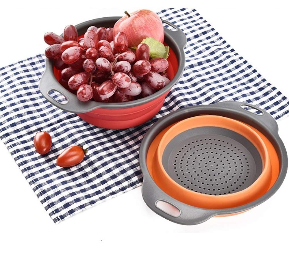 2-Pack Foldable Silicone Colander - Collapsible Strainer Basket for Washing Fruits & Vegetables - Green Kitchen Drainer with Handle - Perfect for Camping, Small Kitchens & RV Cooking