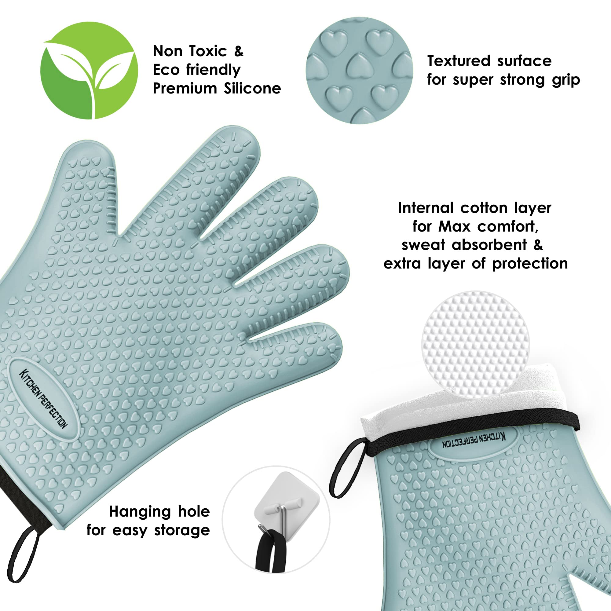 KITCHEN PERFECTION XL Heat Resistant Silicone BBQ Gloves - 1472°F Extreme Heat Protection for Grilling, Smoking & Frying | Waterproof Oven Mitts for Grill, Fryer & Pit | Premium Value Set with 3 Free Accessories | Perfect for Outdoor Cooking, Camping & Backyard BBQs