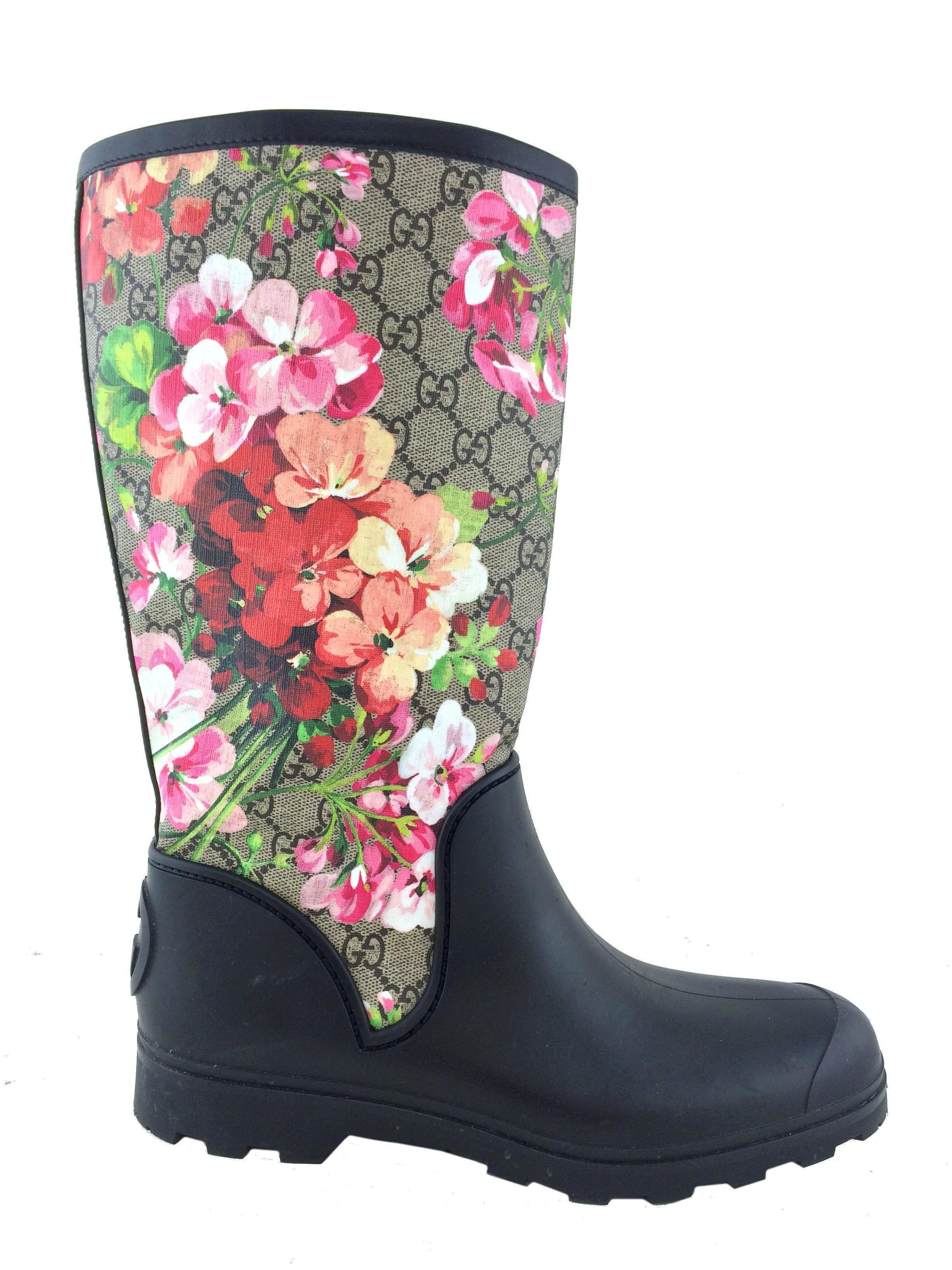 Gucci Prato GG Blooms Rain Boots Women's Size 10 - Waterproof Garden Boots for Outdoor Walking, Gardening & Rainy Days