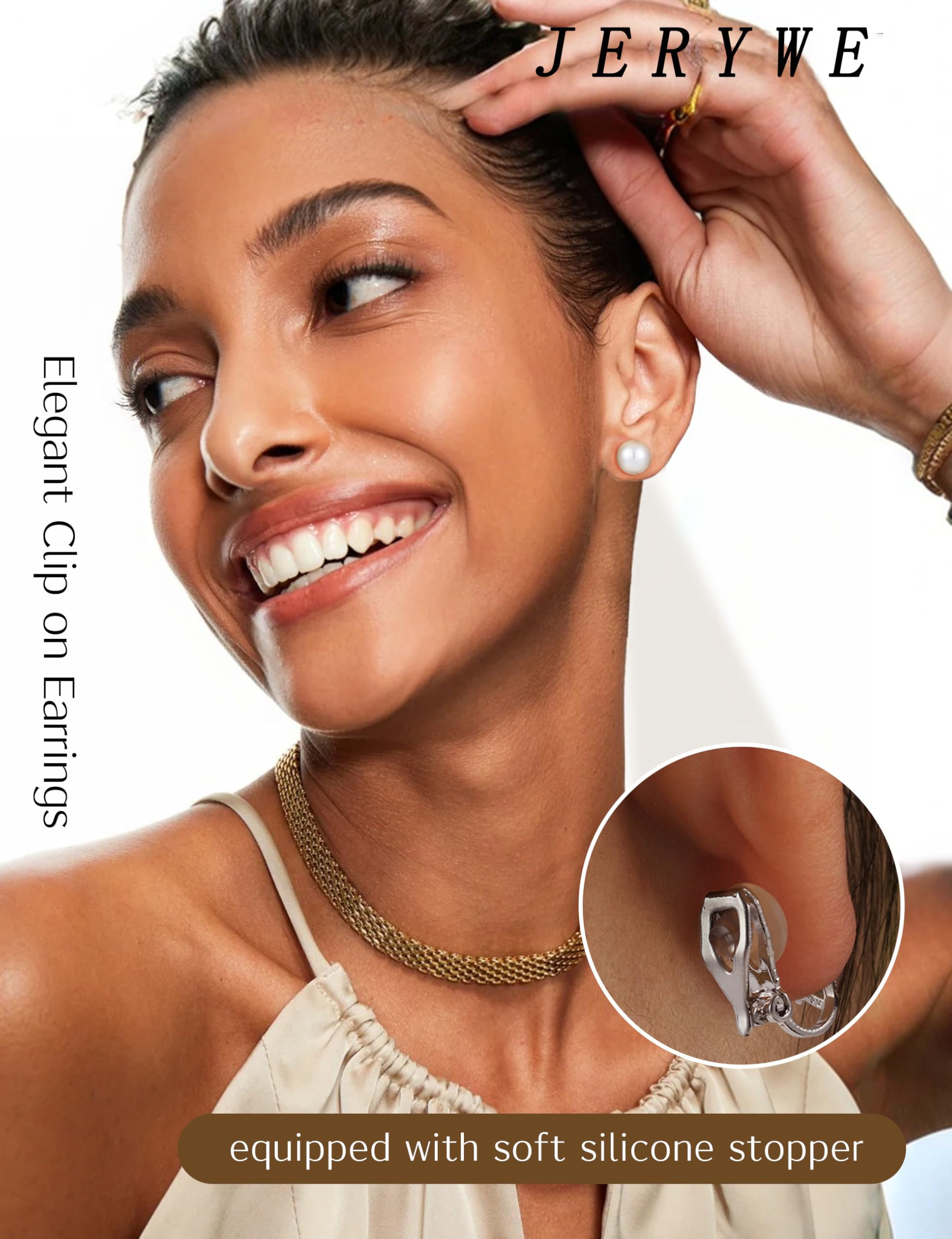 JeryWe 10 Pairs Clip On Earrings for Women - Non Pierced CZ Flower & Simulated Pearl Twist Knot Stud Earrings Set | Perfect for Weddings, Parties & Everyday Wear