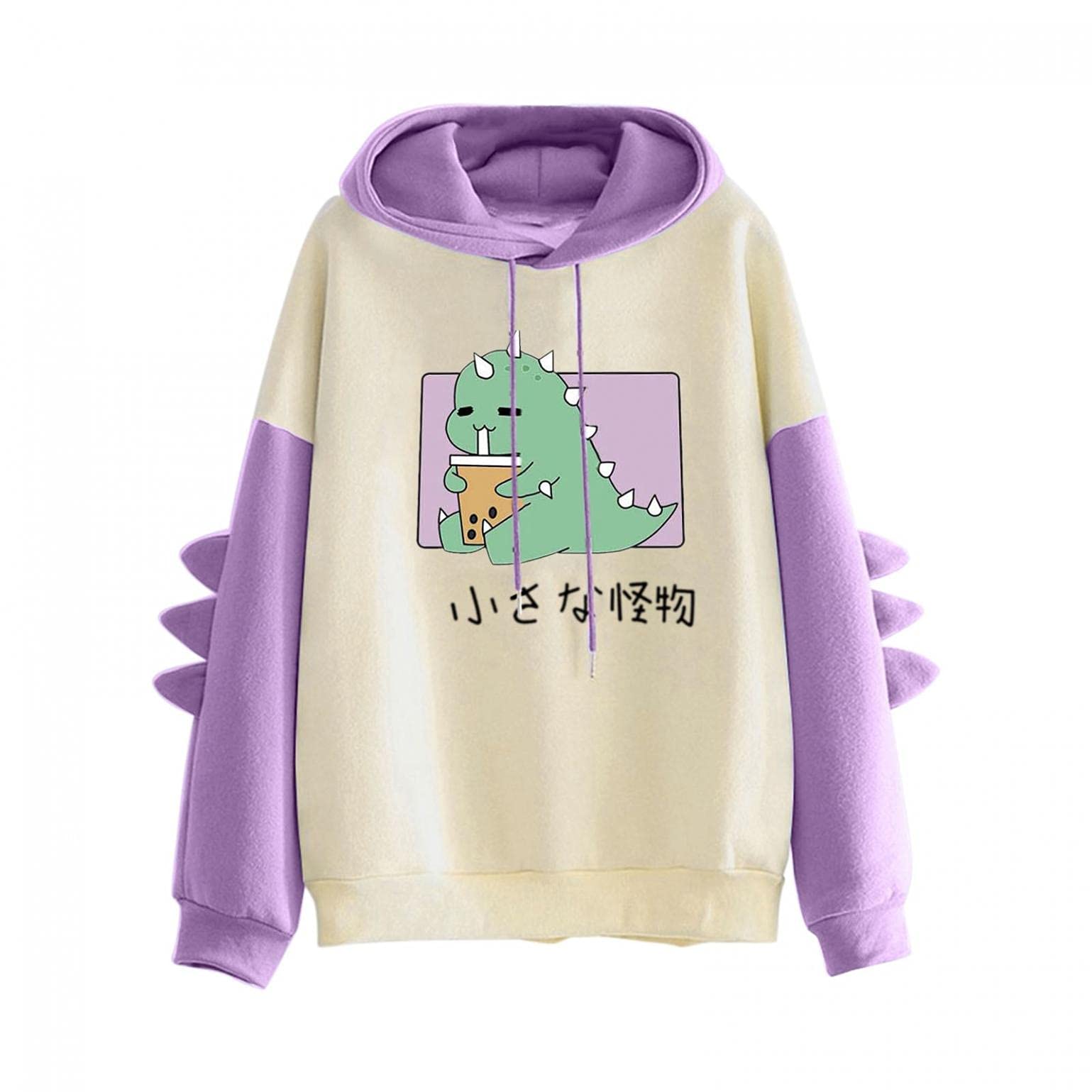 **INNOVIERA Women's Plus Size Dinosaur Hoodie - Cute Kawaii Cartoon Pullover Sweatshirt for Casual Wear, Street Style & Loungewear**