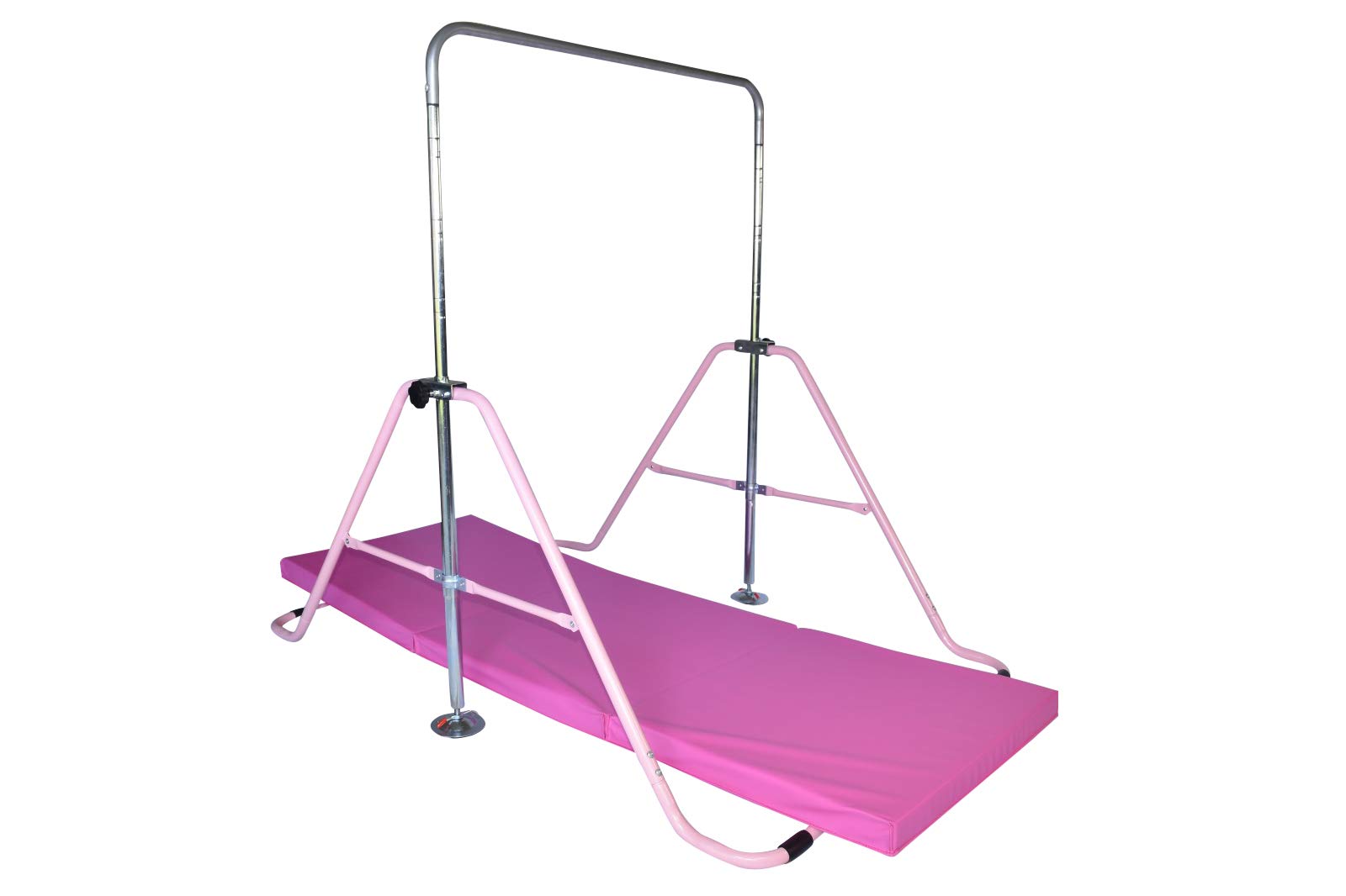 Adjustable Kids Gymnastics Training Bar with 6'x2' Tumble Mat - Home Gym Equipment for Junior Gymnasts | Foldable Horizontal Kip Bar & Monkey Bars for Indoor Playground | Perfect for Home Training, Backyard Play & Gymnastics Practice