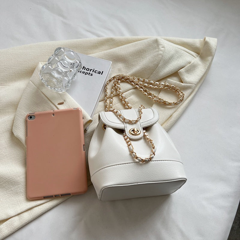 Vegan Leather Chain Backpack - Stylish One Shoulder Bucket Bag for Women | Trendy Crossbody Purse for Travel, Work & Daily Use