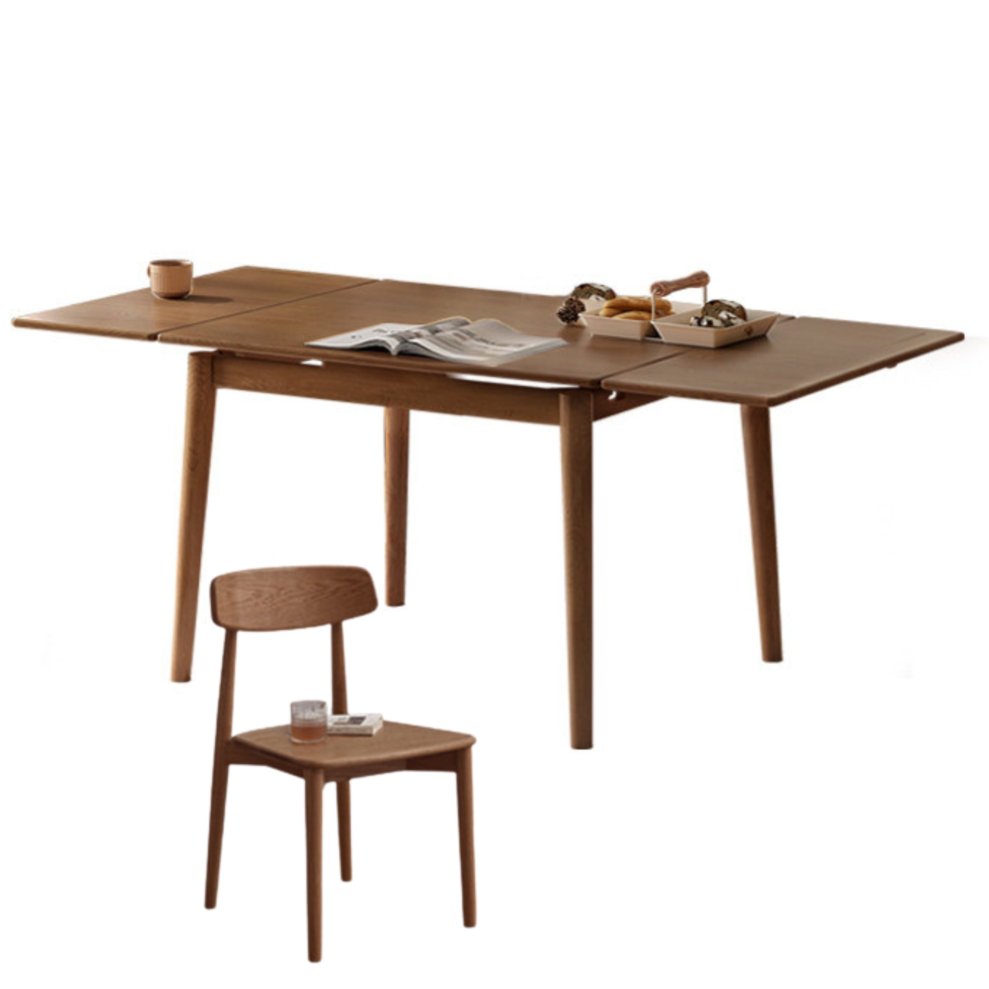 49.2-76.8x31.5x29.9 inch / 125-195x80x76 сm / Walnut color/solid wood surface one table + 4 chairs